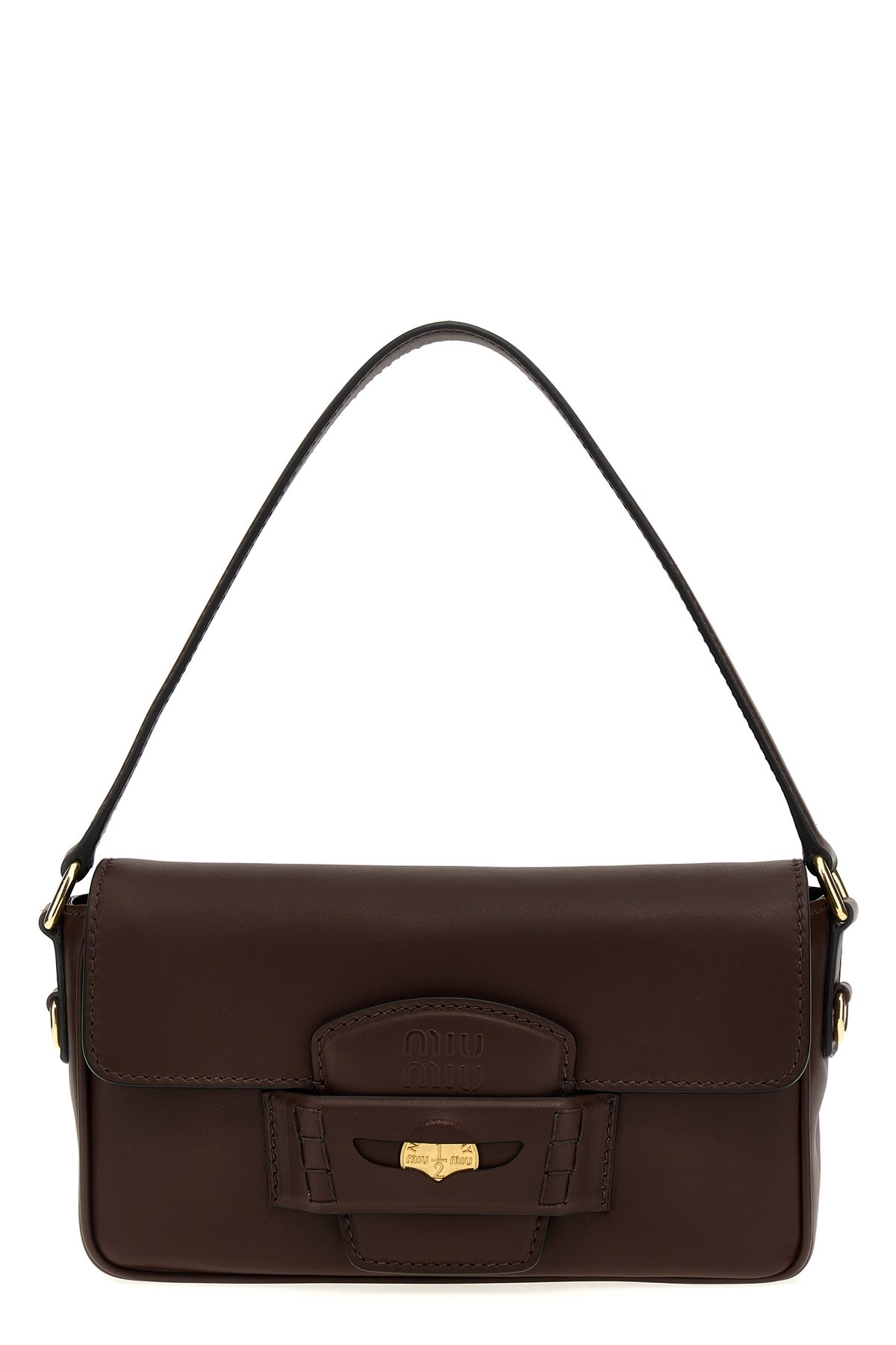 Miu Miu Brown Leather Handbag In Burgundy