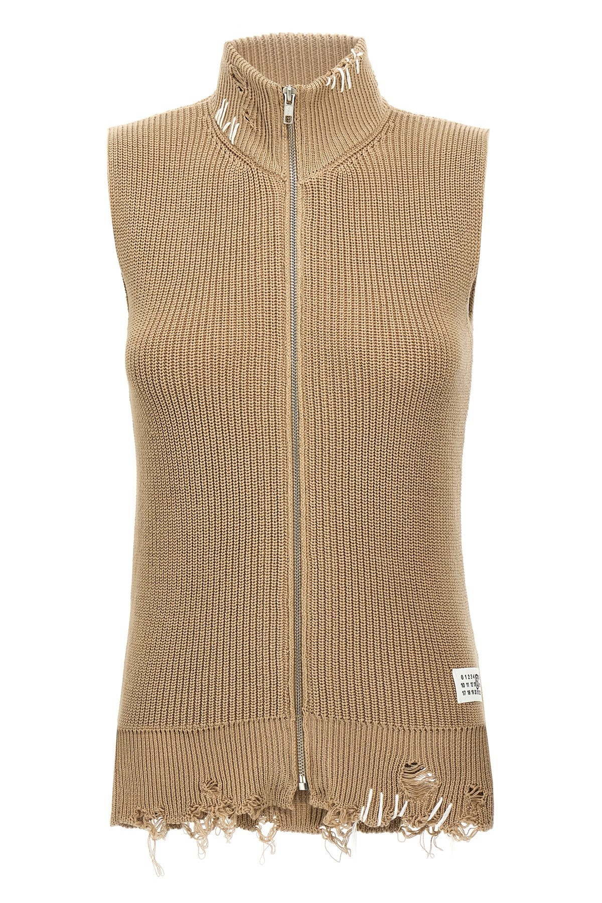 Mm6 Maison Margiela Mm6 By Maison Margiela Destroyed Cotton Knit Vest With High Neck In Brown