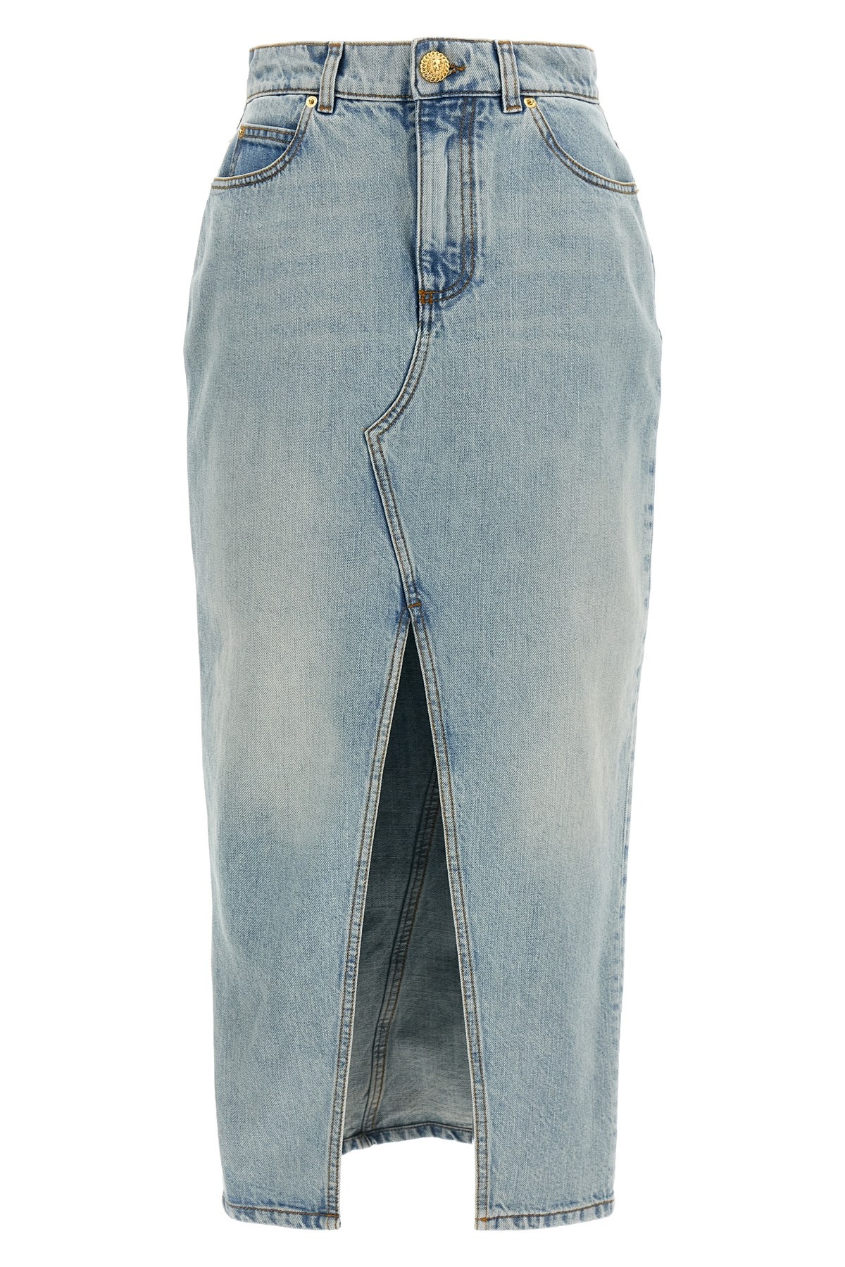 Balmain Women Denim Midi Skirt In Blue