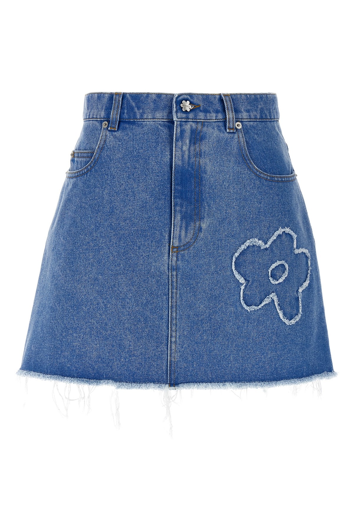 Marni Denim Mini Skirt With Floral Patch Detail