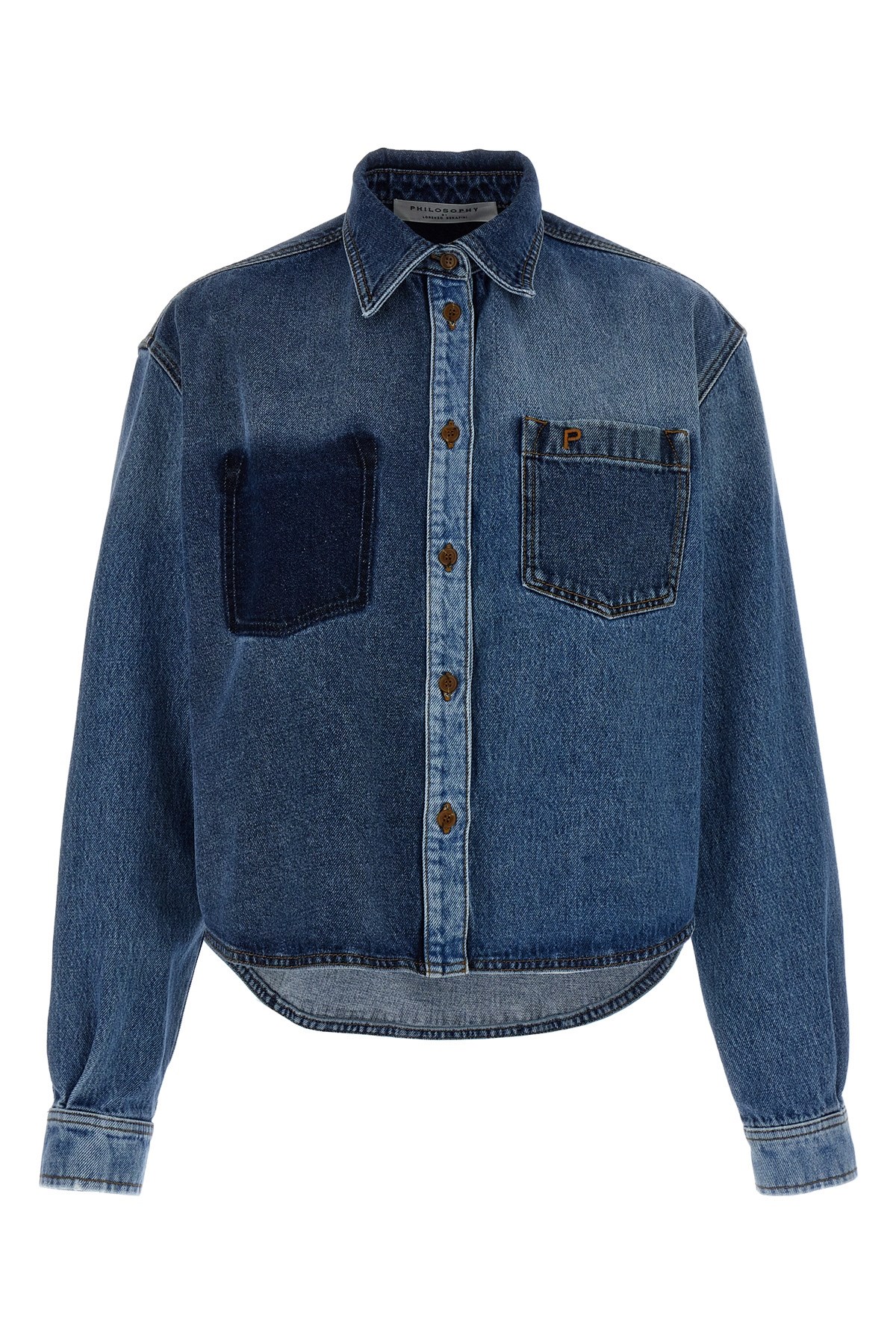 Philosophy Di Lorenzo Serafini Blue Shirt With Classic Collar And Logo Detail On The Pocket In Denim Woman In Blue