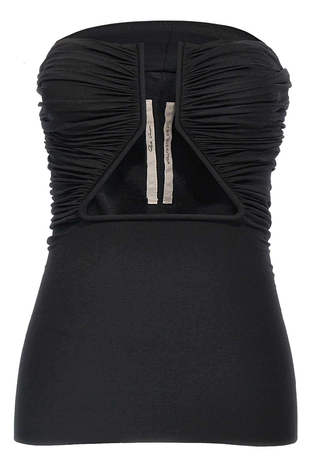 Rick Owens Off-the-shoulder Black Prong Bustier Top With Draping In Black