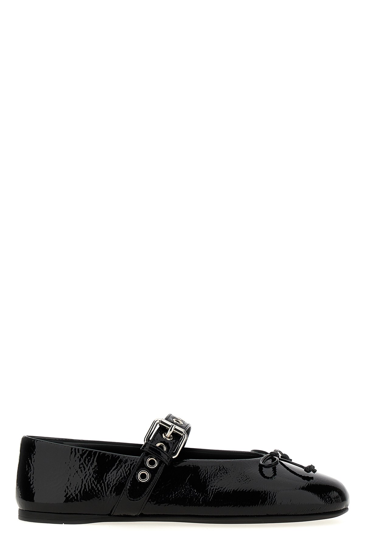 Shop Miu Miu Buckle And Bow Ballet Flats