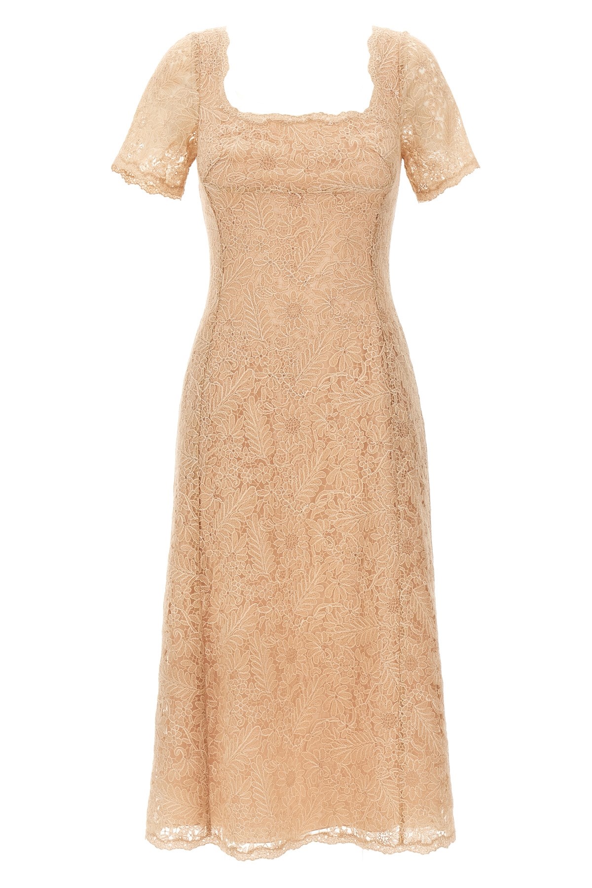 Ermanno Scervino Floral Lace Midi Dress With Square Neckline