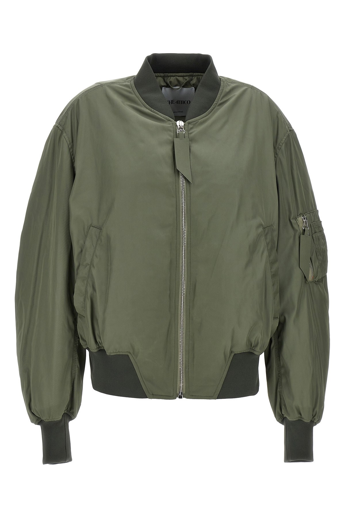 Attico Green Bomber Jacket With Zip Pocket On The Sleeve In Tech Fabric Woman