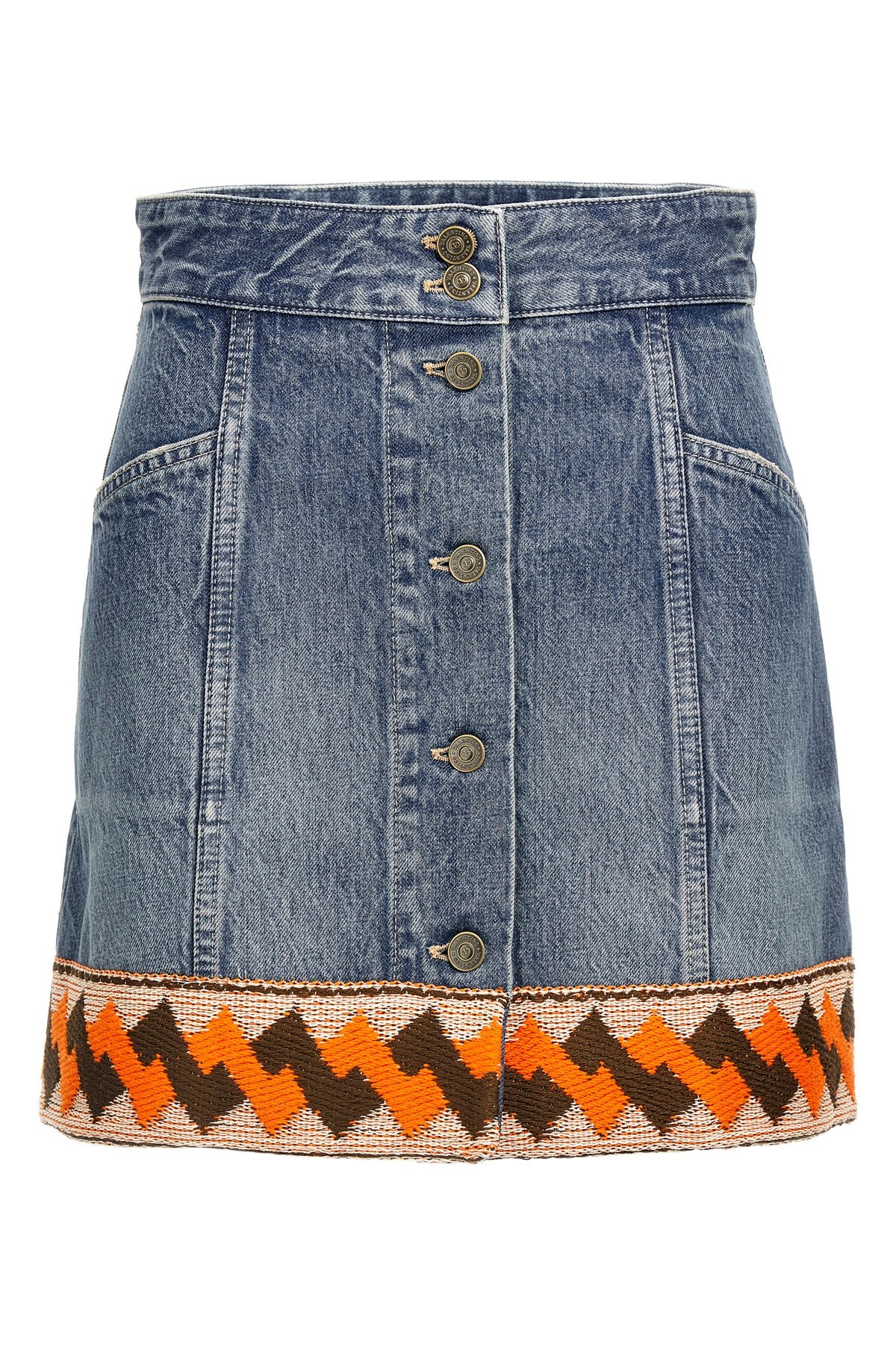 Valentino Garavani Denim Mini Skirt With Jacquard Trim In Blue