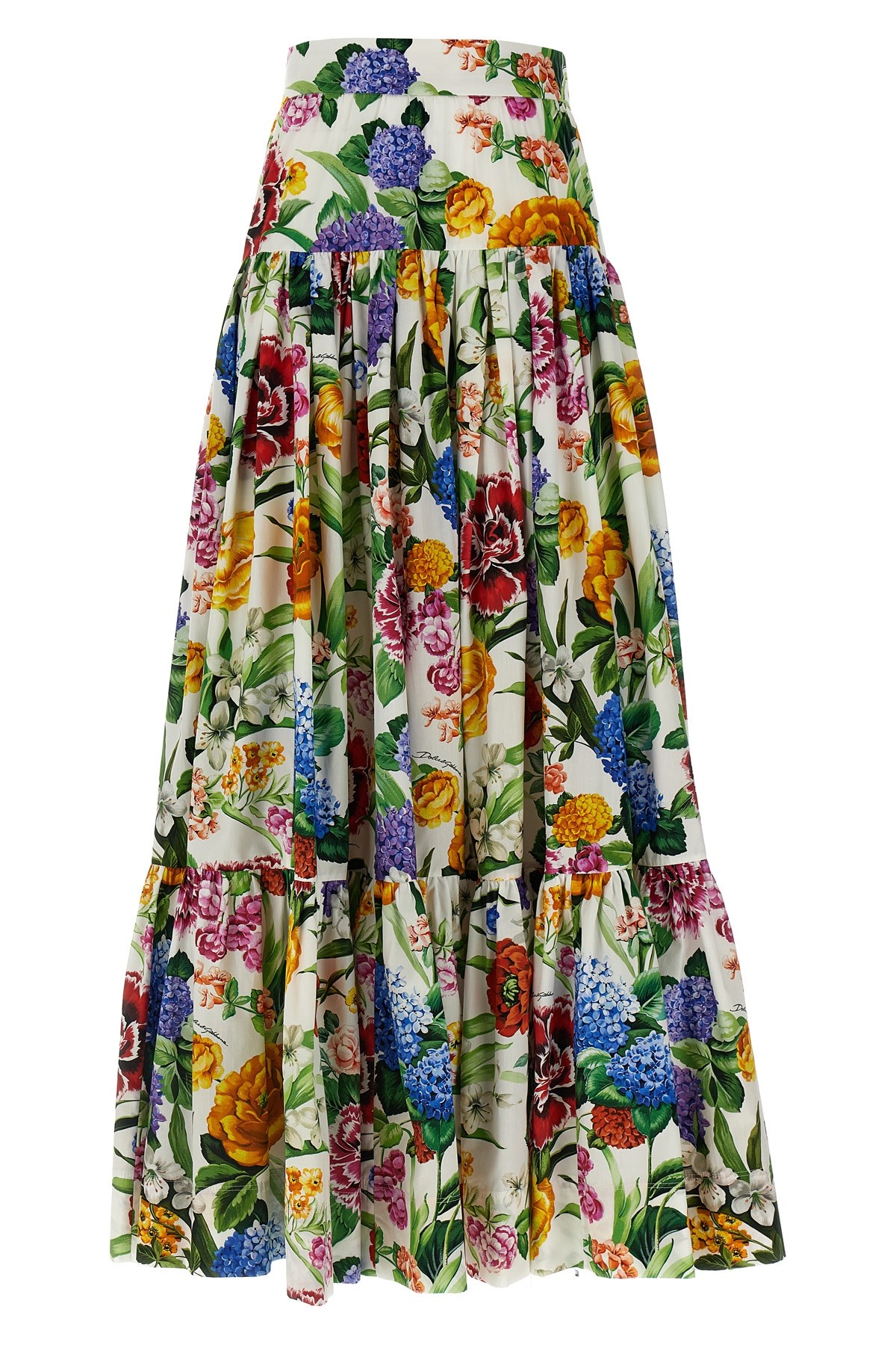 Dolce & Gabbana Multicolor Maxi Skirt With Logo Lettering Detail On The Front And All-over Floral Print In Cotton Wo In Yellow