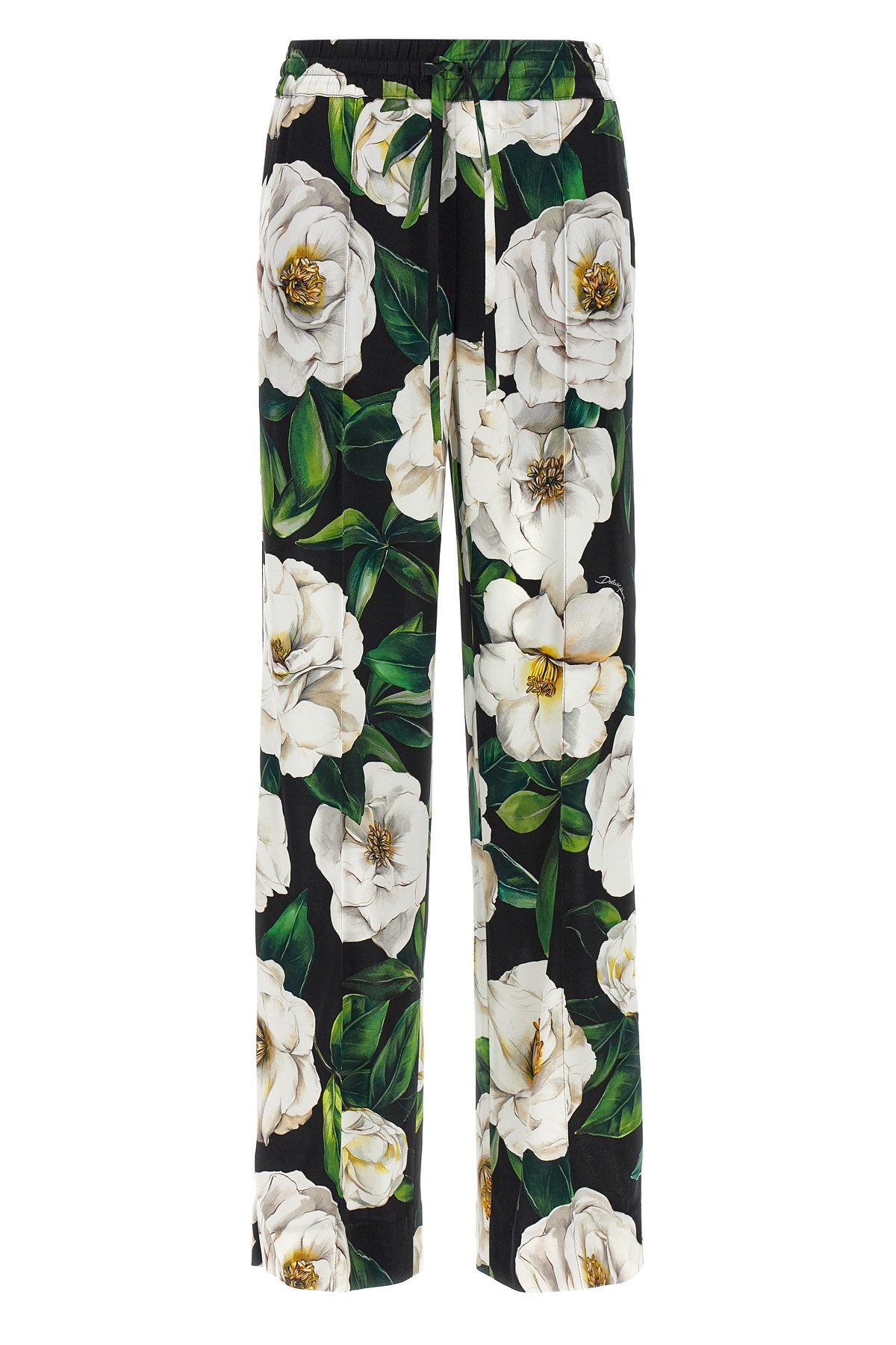 Dolce & Gabbana Gardenia Print Stretch Silk Charmeuse Pajama Pants