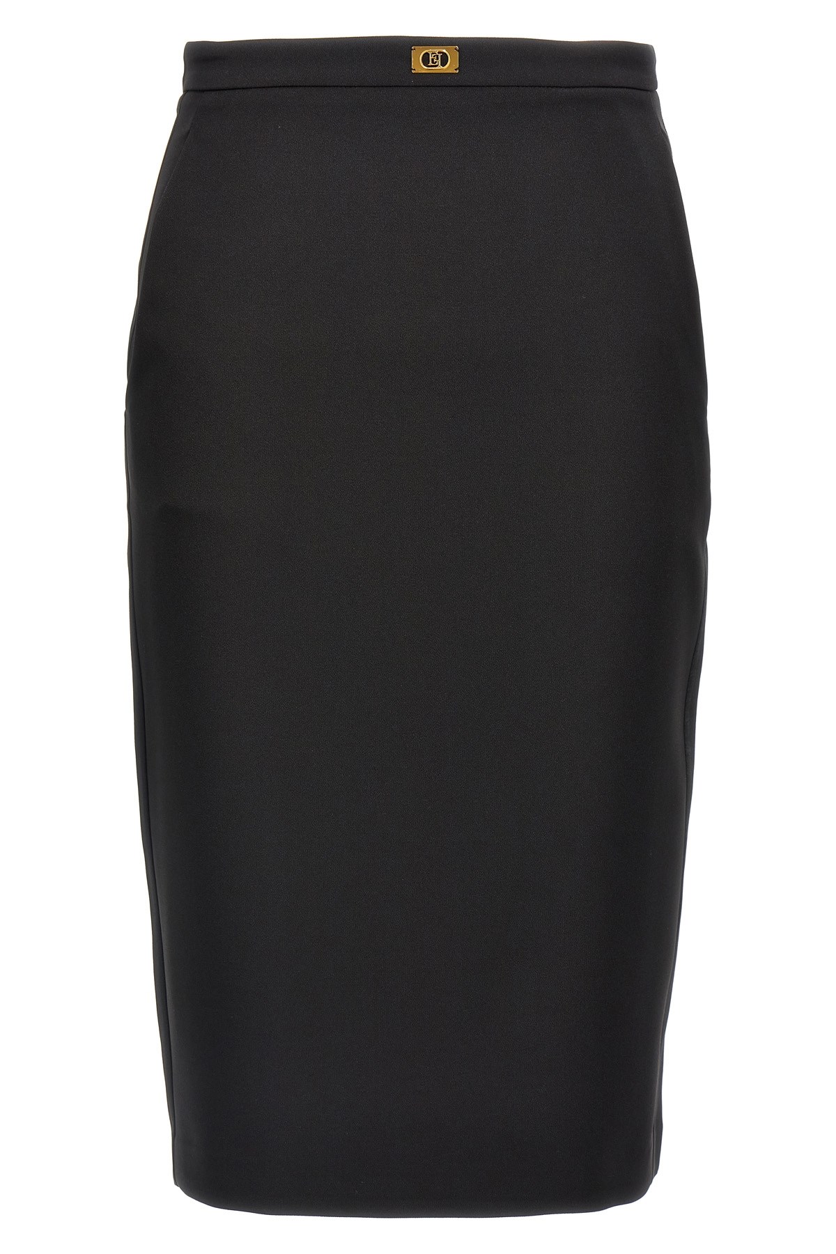 Elisabetta Franchi Longuette Skirt With Satin Side Bands In Black