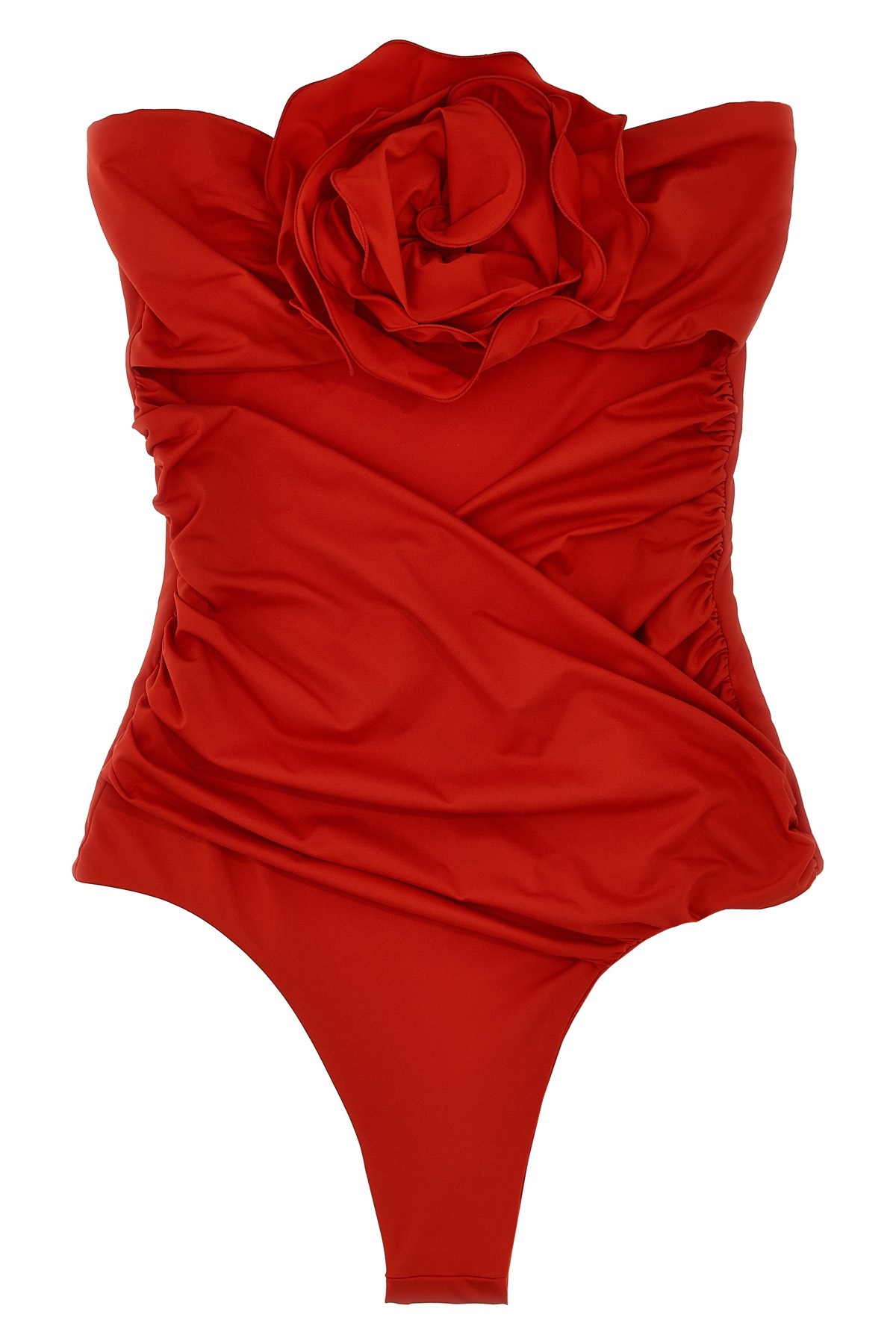 Magda Butrym '04' Strapless Floral Applique One-piece Swimsuit In Red