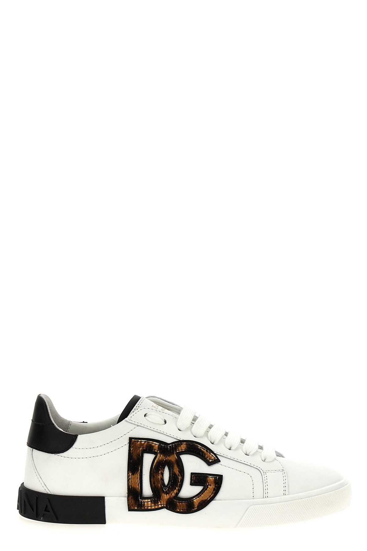 Dolce & Gabbana White Low Top Sneaker With Animal-motif Logo In Leather Woman