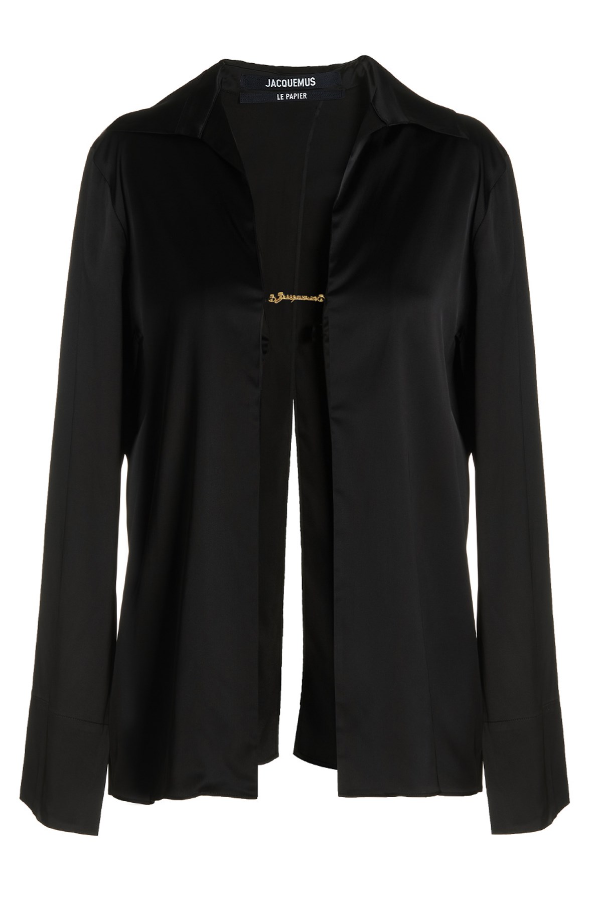Jacquemus La Chemise Notte Black Satin Shirt With Logo Charm And Open Back Woman