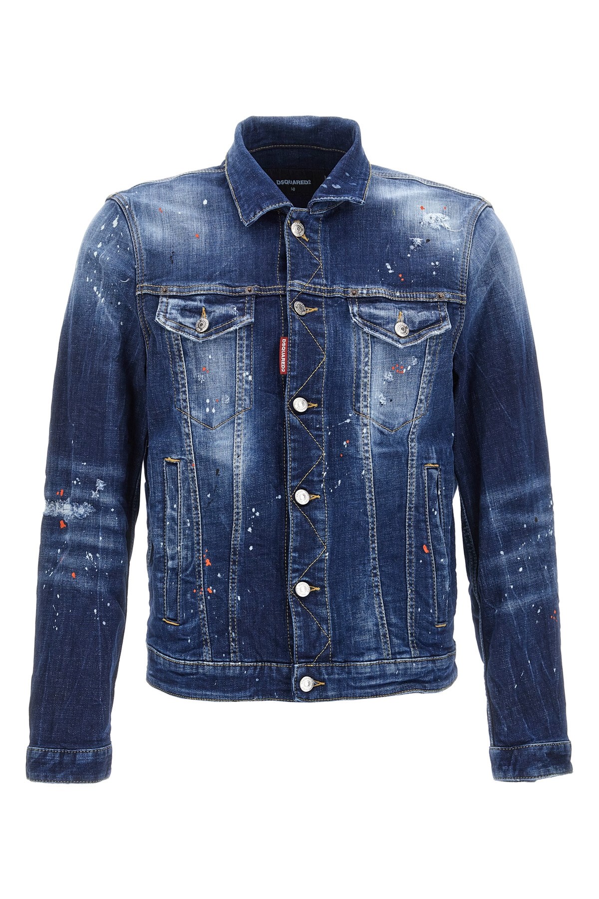 Dsquared2 Dan Blue Jacket With Classic Collar And All-over Painted Details In Denim Man In Blue