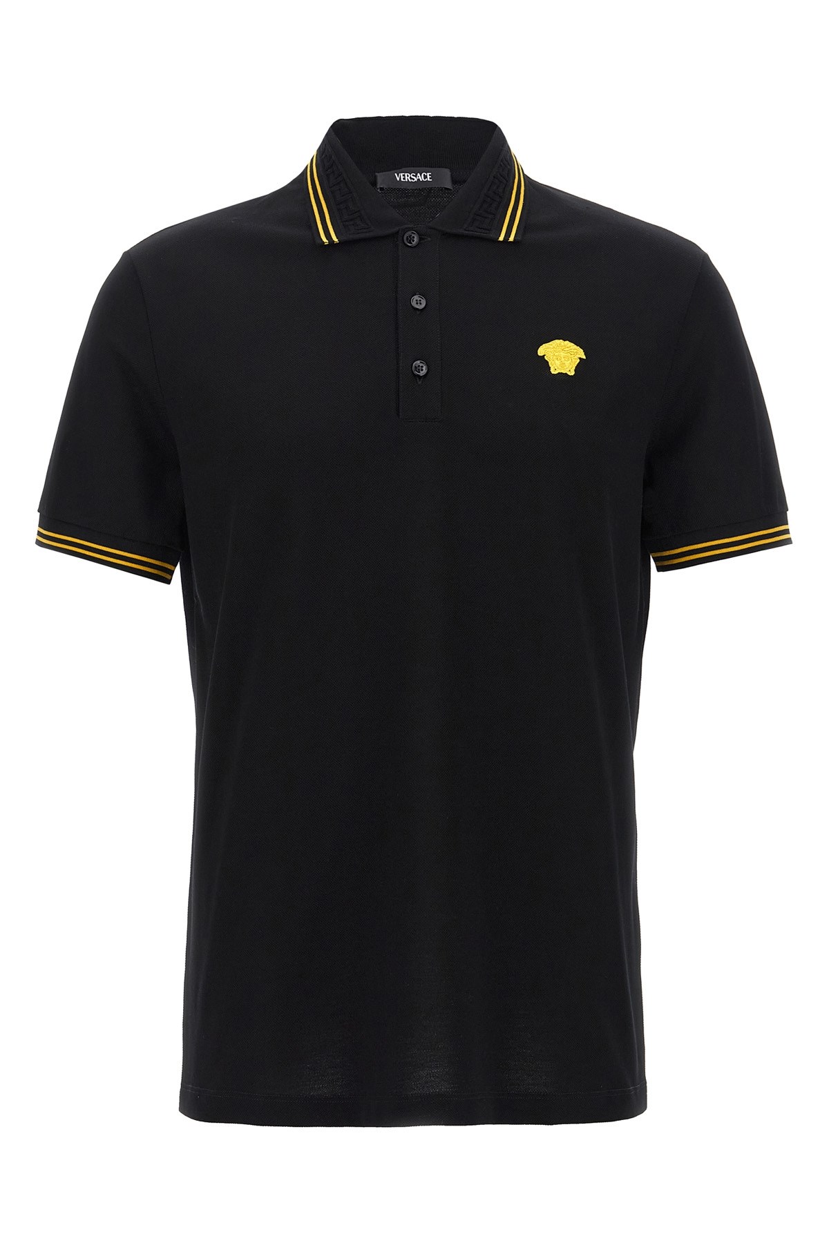 Versace Black Polo Shirt With Classic Collar And Medusa Embroidery