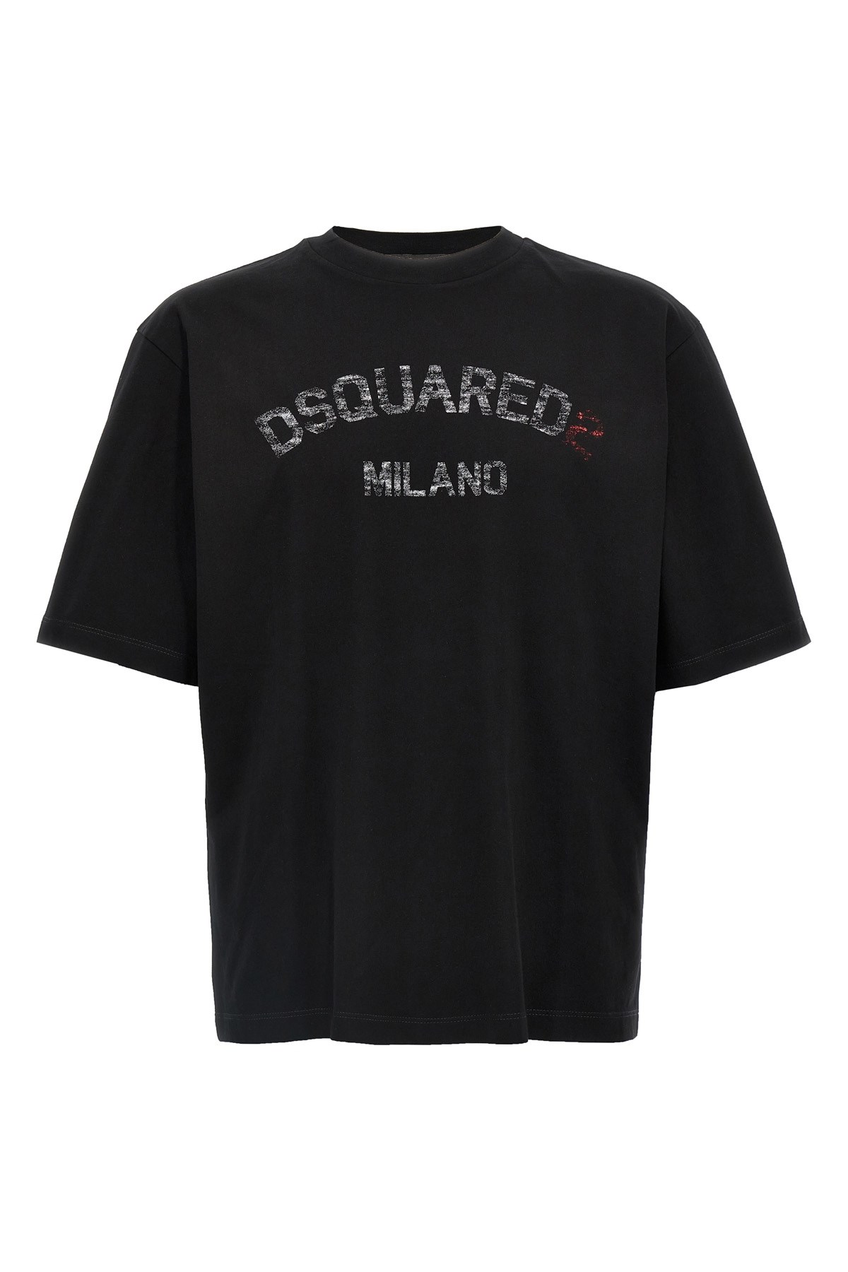 Dsquared2 Loose Fit Black Cotton T-shirt With Vintage Logo