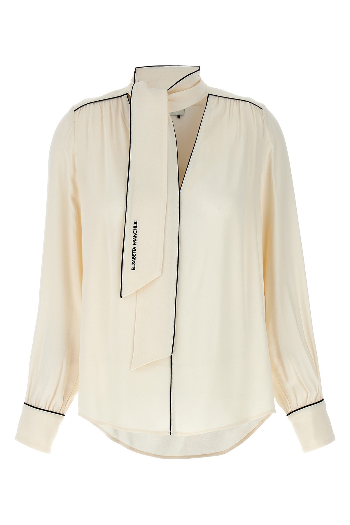 Elisabetta Franchi Georgette Blouse With Contrast Piping And Neck Tie