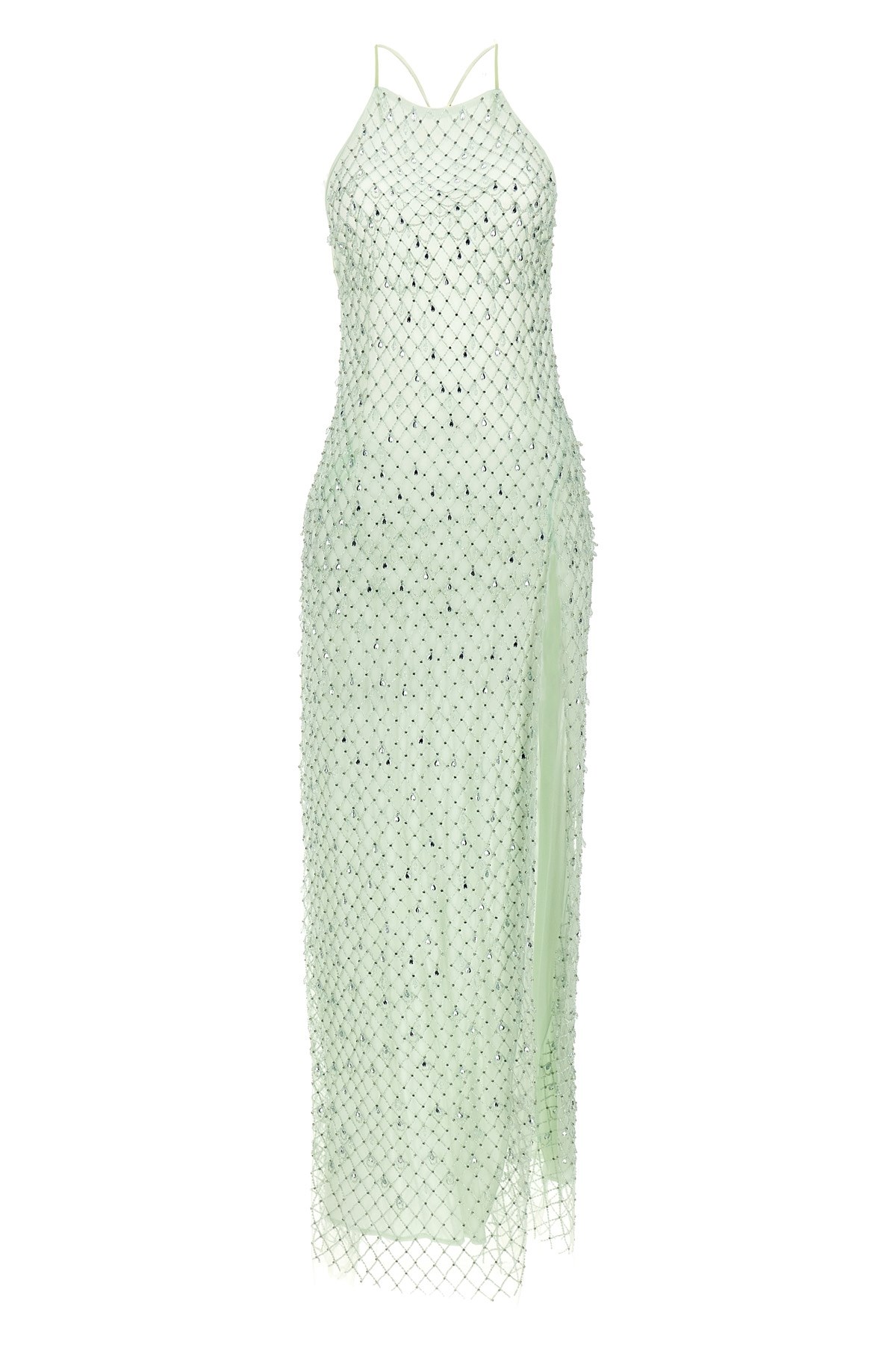 Elisabetta Franchi Embellished Halter Neckline Floor-length Dress In Green