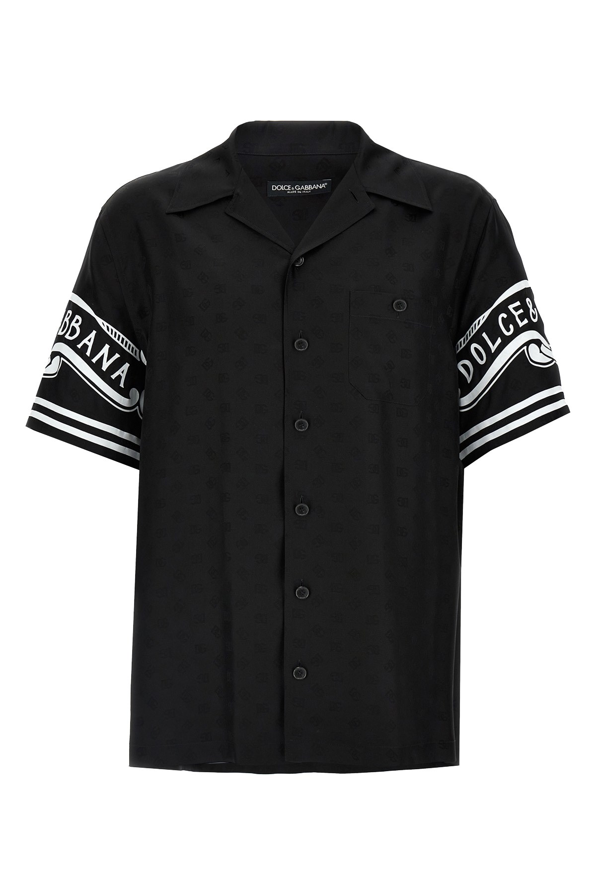 Dolce & Gabbana Black Shirt With Logo Print On The Sleeves In Silk Man