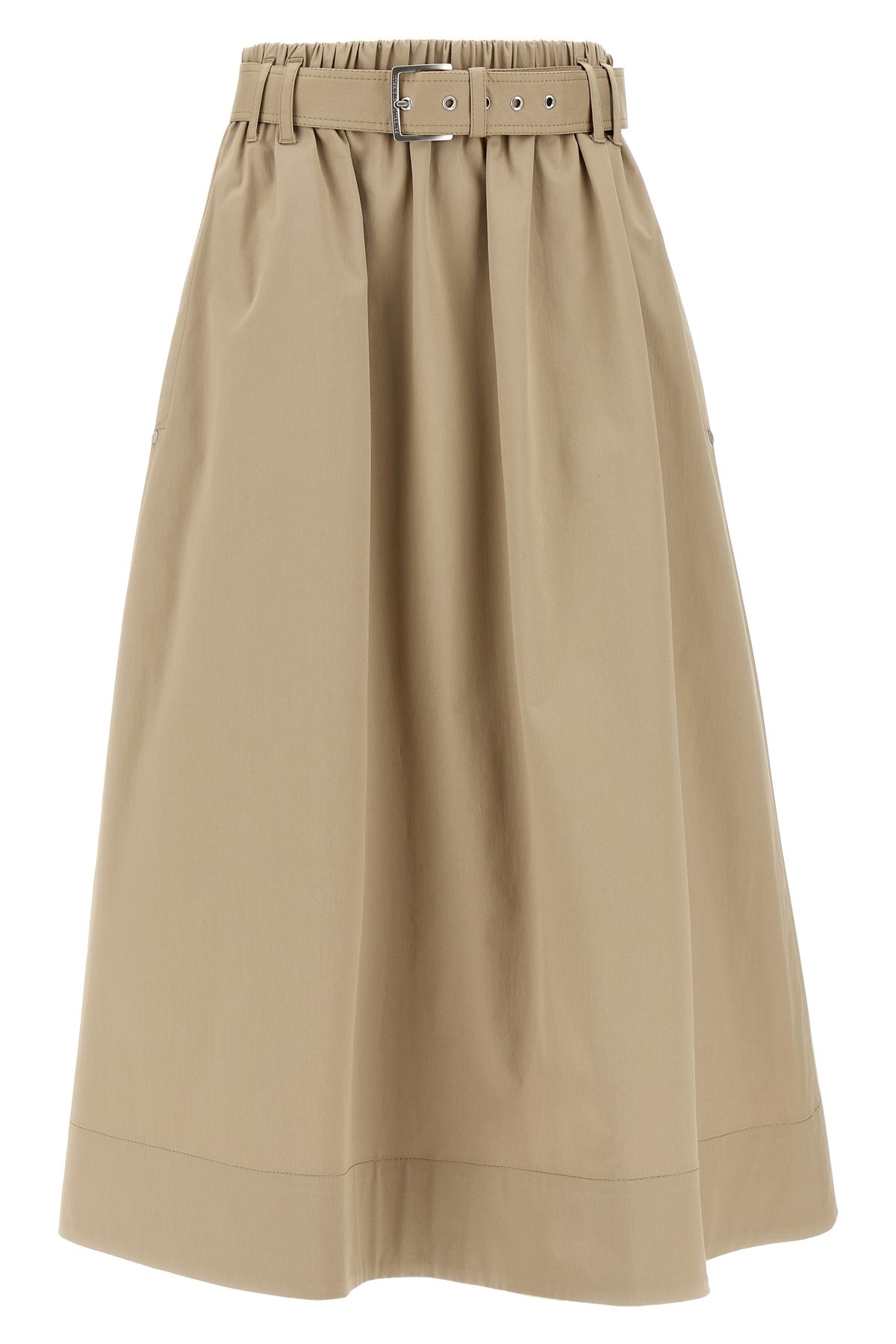 Brunello Cucinelli Cotton Midi Skirt With Elastic Waistband In Brown
