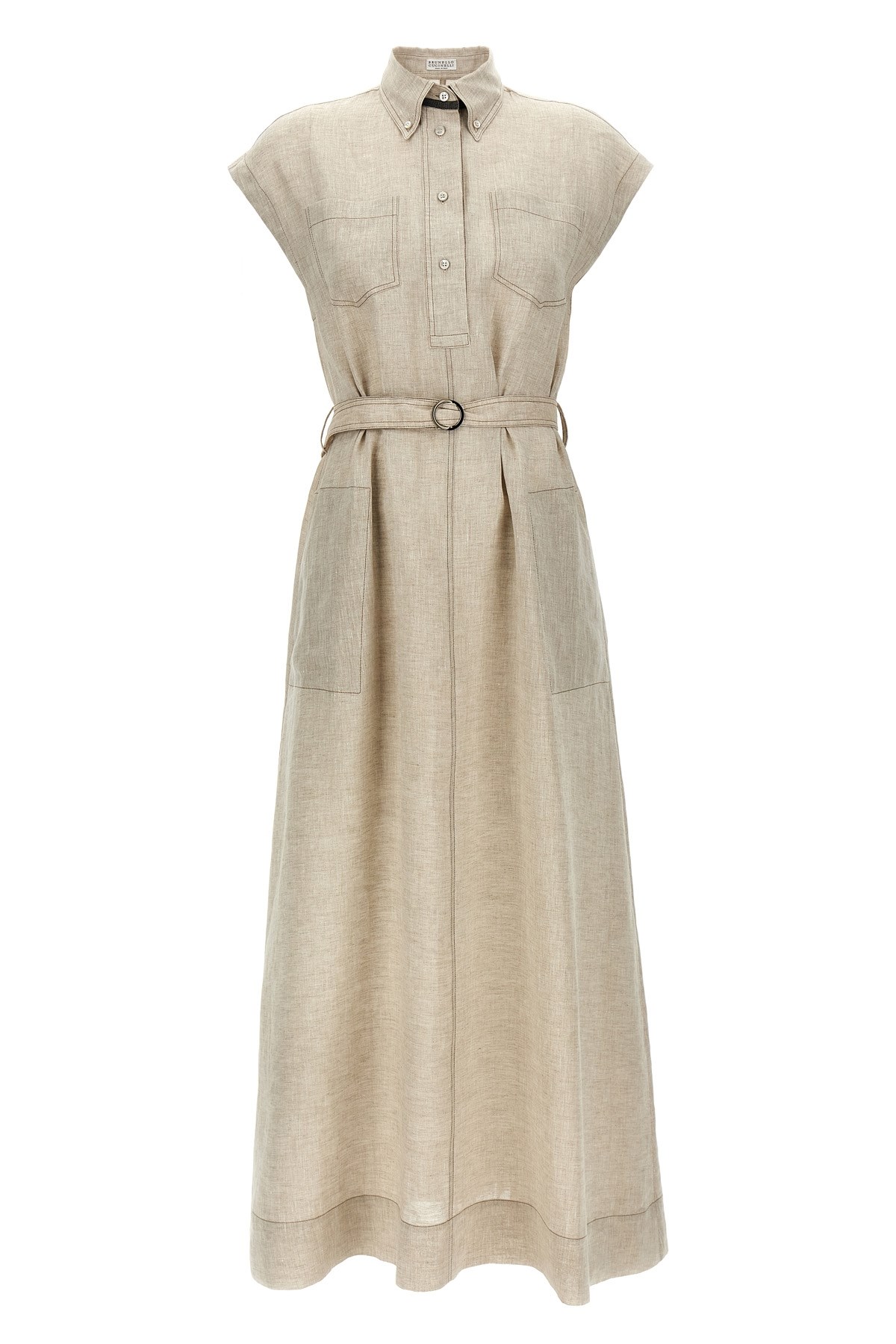 Brunello Cucinelli Linen Dress With Belted Waist And Pockets