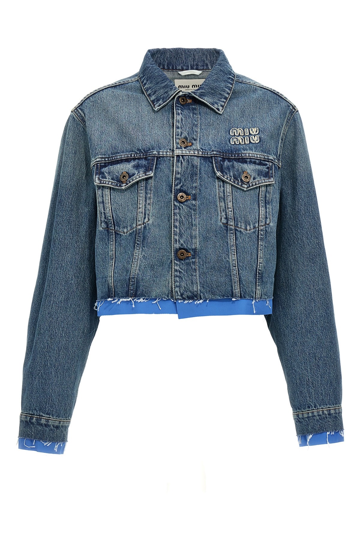 Miu Miu Denim And Poplin Trucker Jacket In Blue