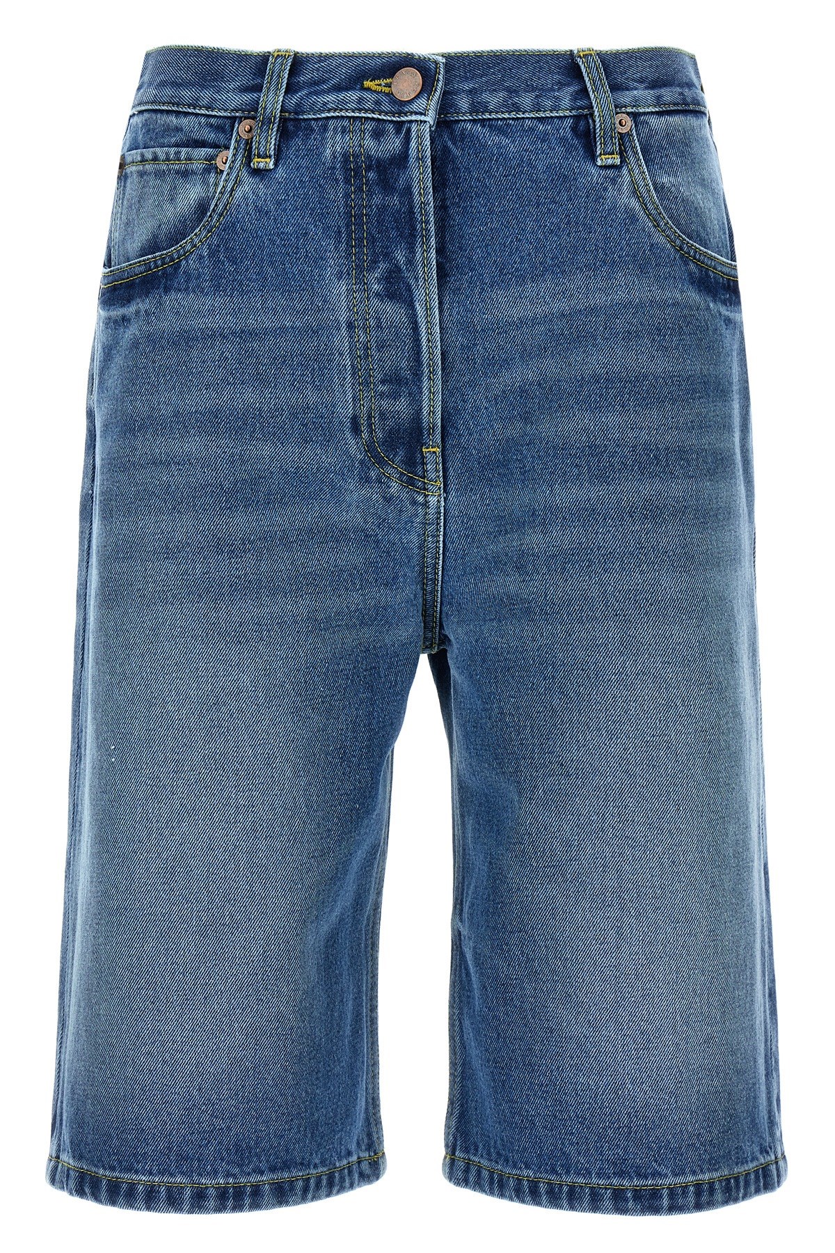Prada Blue Bermuda Shorts In Washed Denim Women