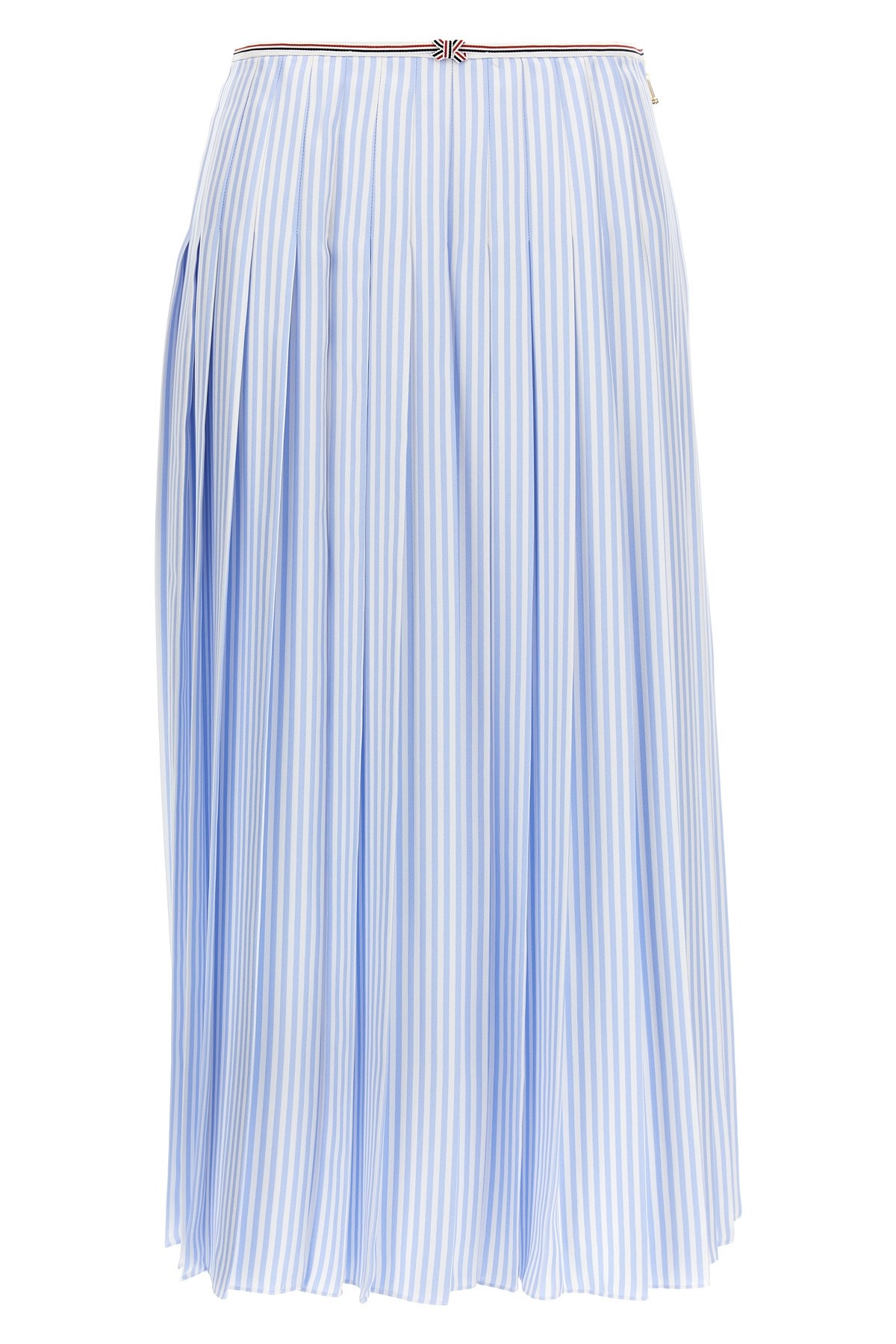 Thom Browne Awning Striped Poplin Funmix Pleated Skirt In Blue