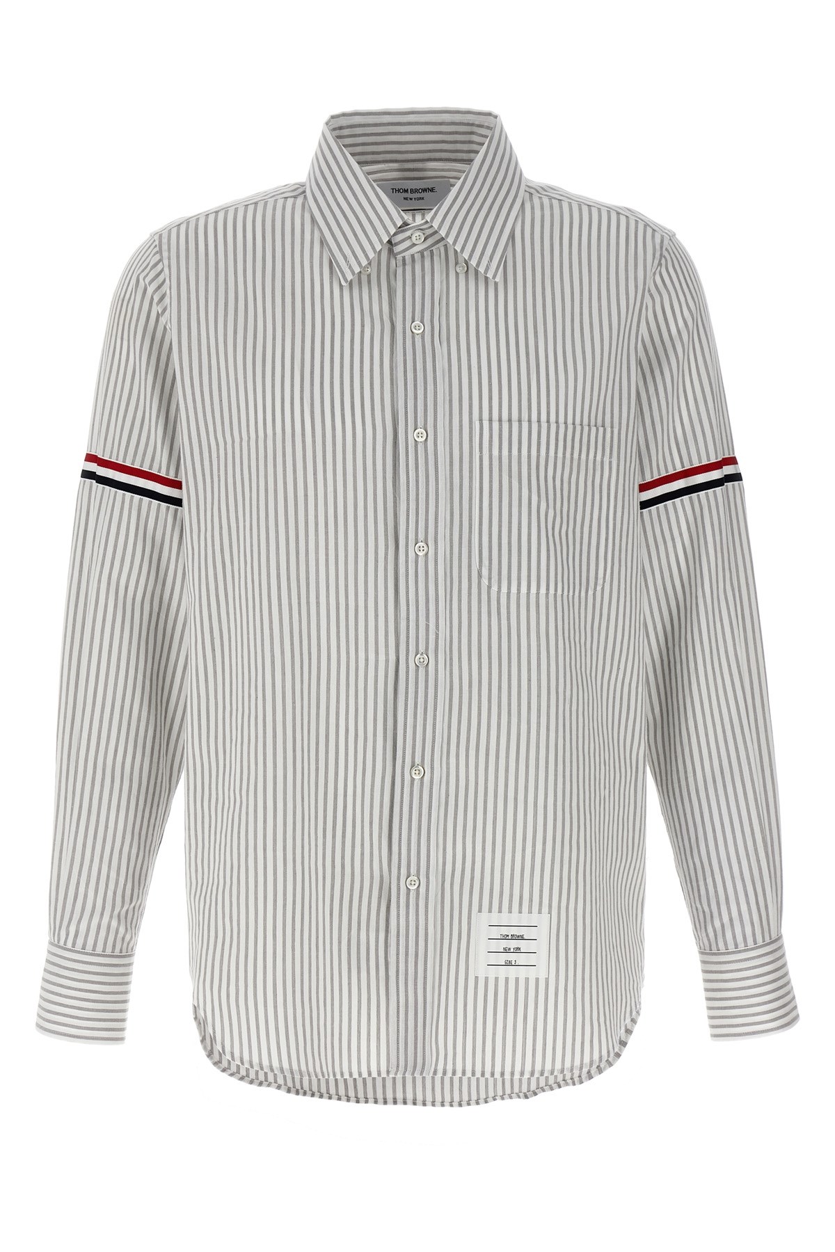 Thom Browne Grey Vertical-stripe Long-sleeve Shirt In Gray