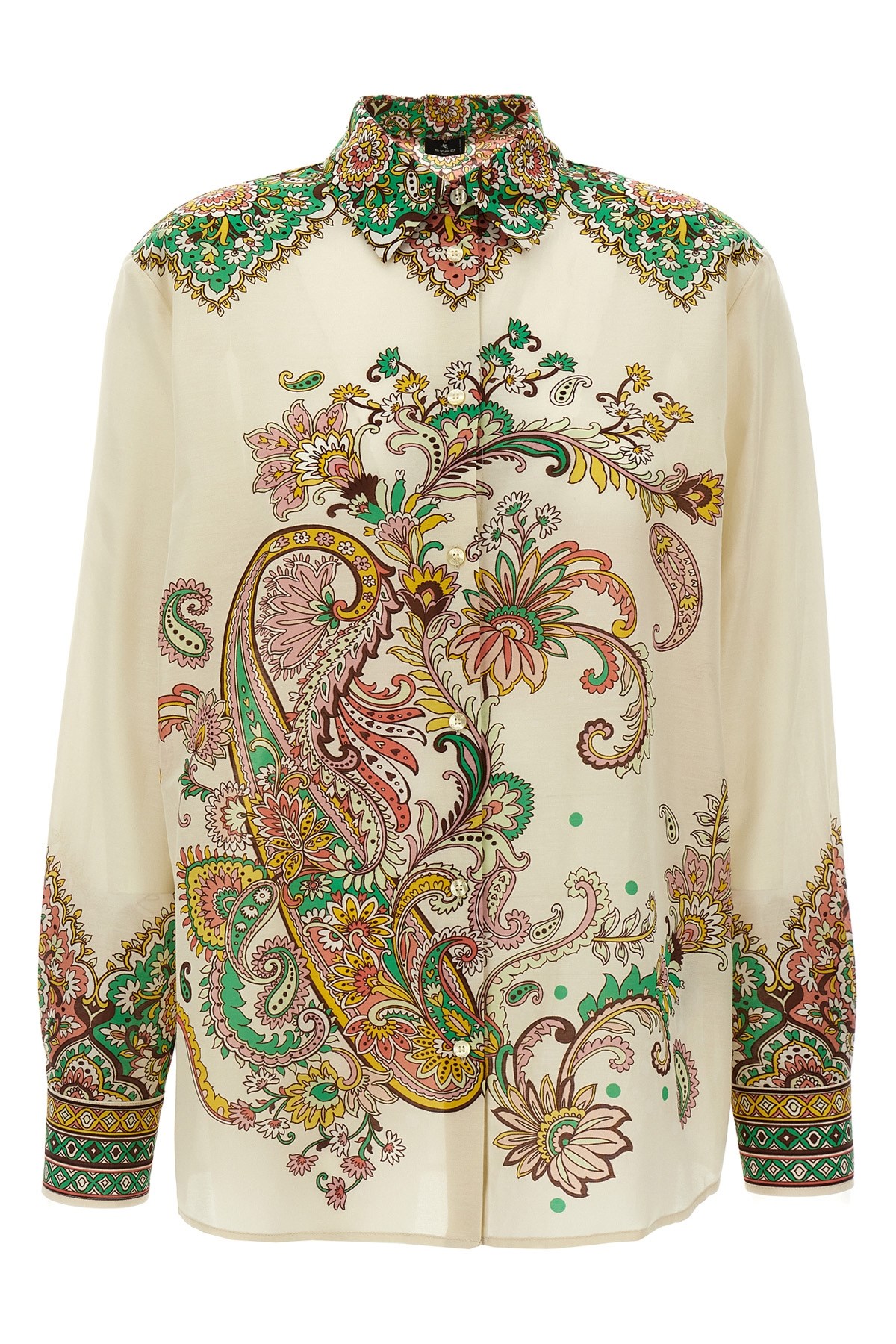 Etro Multicolor Shirt With Classic Collar And All-over Paisley Print In Cotton And Silk Woman