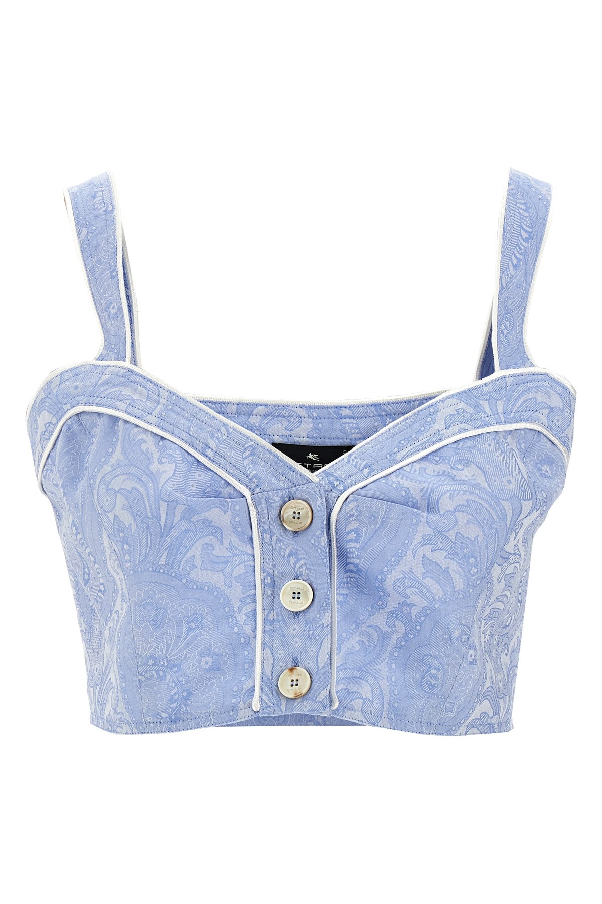 Etro Paisley Print Button Detail Cropped Top In Blue