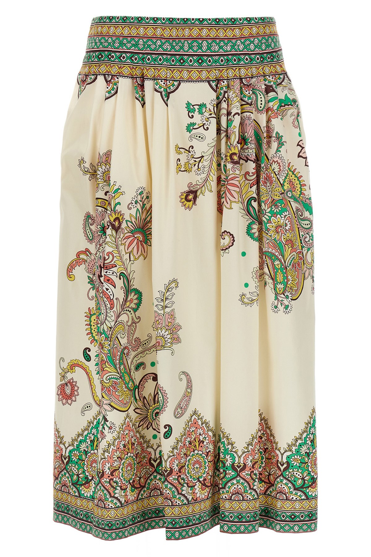 Etro Womens Print On White Base Floral-print High-rise Cotton Midi Skirt