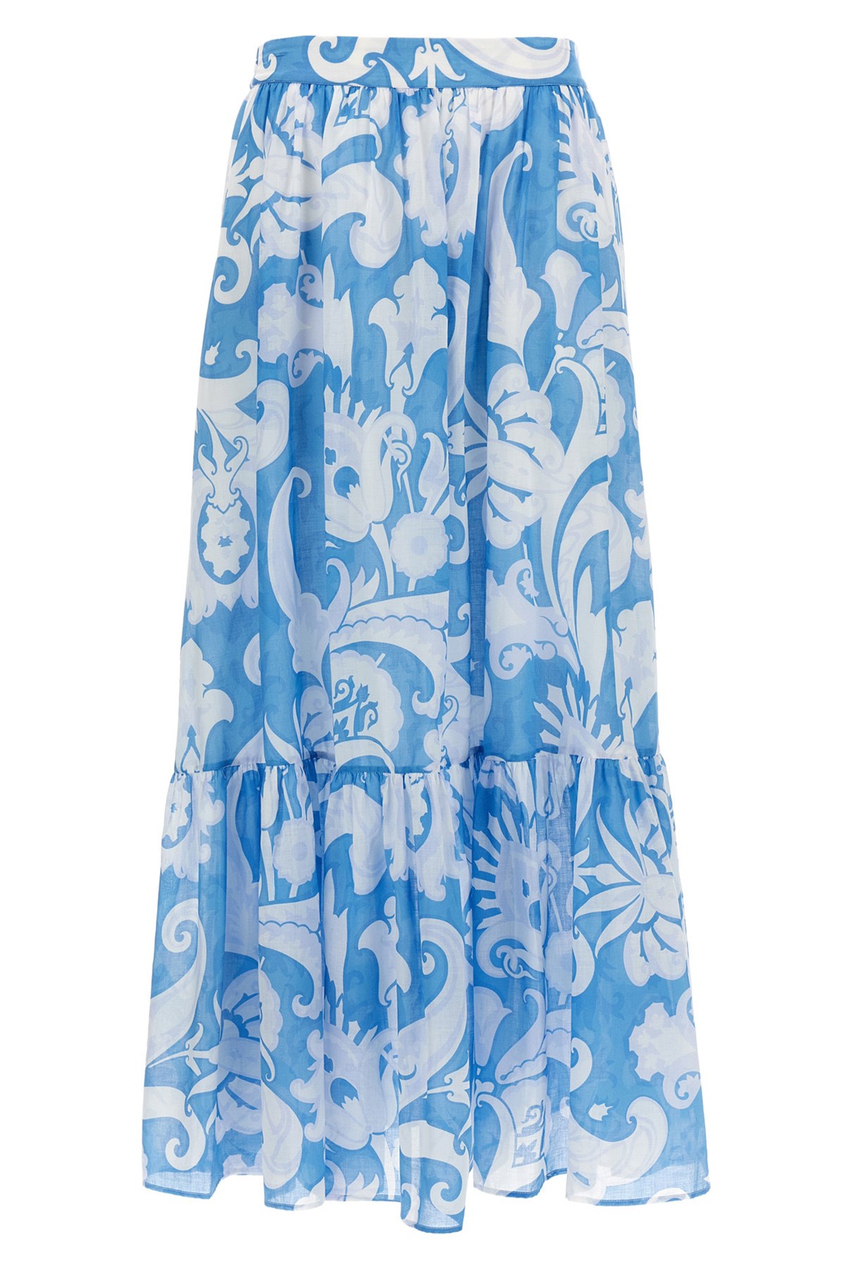 Etro Maxi Cotton Skirt With Contrasting Floral Paisley Print