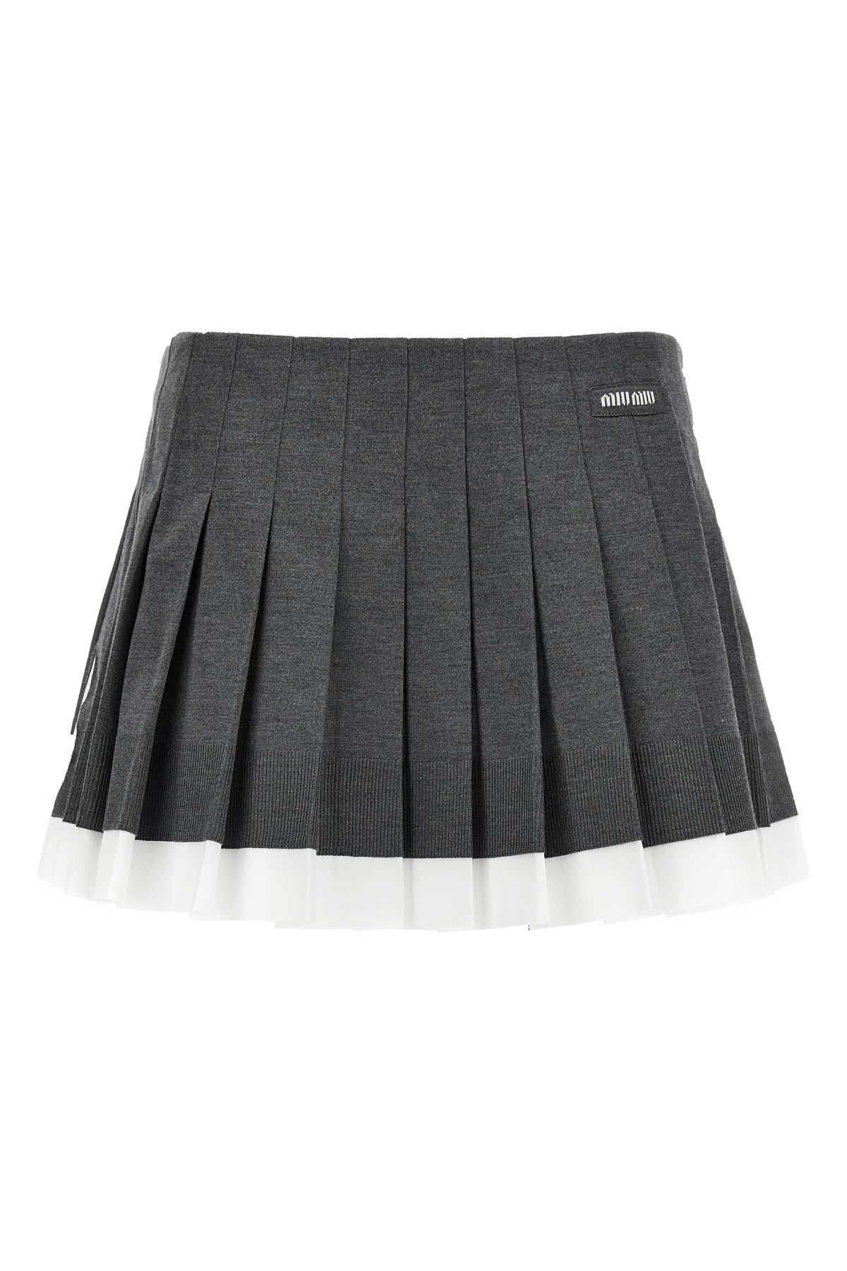 Miu Miu Women Dark Grey Silk Blend Mini Skirt In Black
