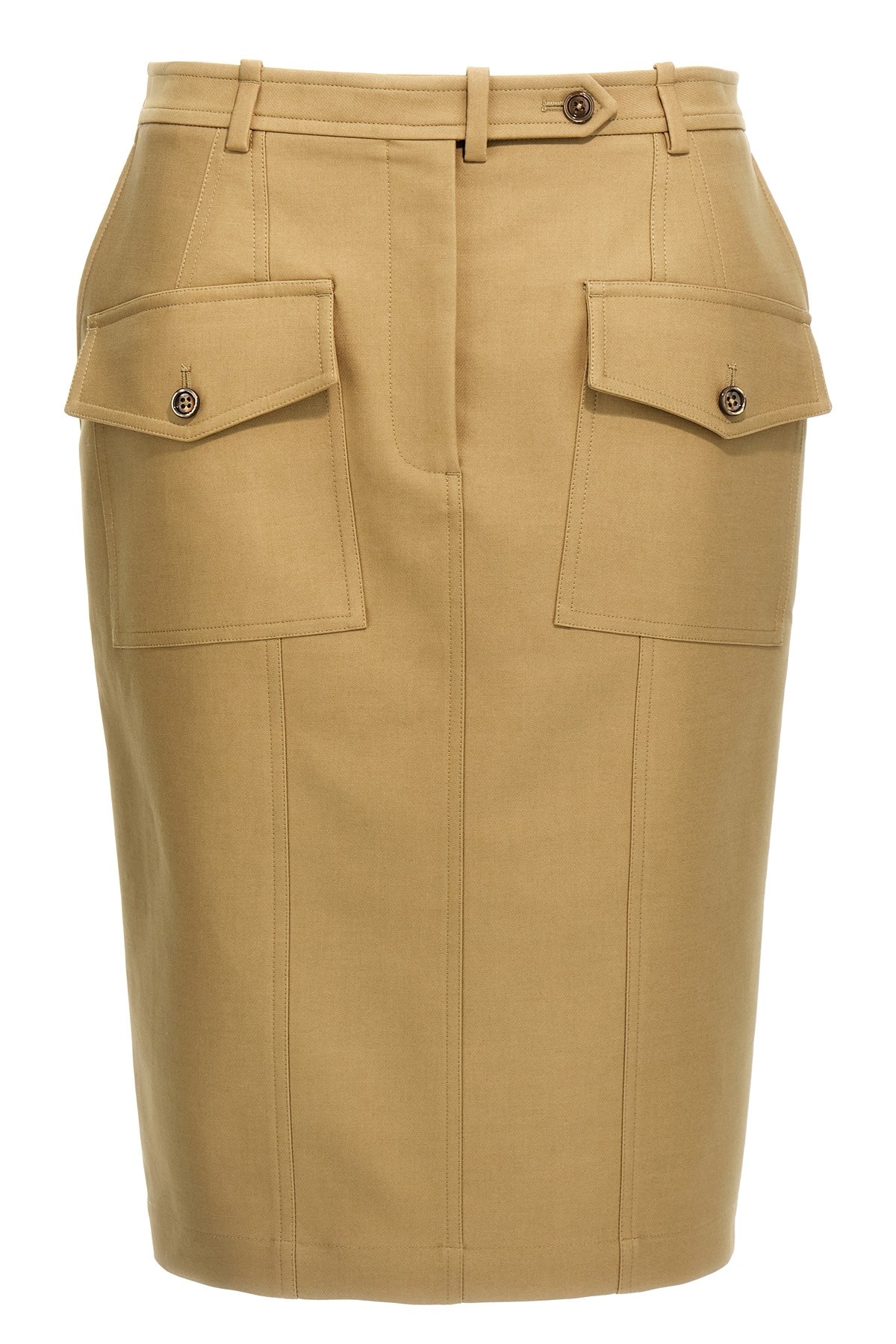 Tom Ford Stretch Cotton Twill Midi Skirt Skirts Beige In Brown