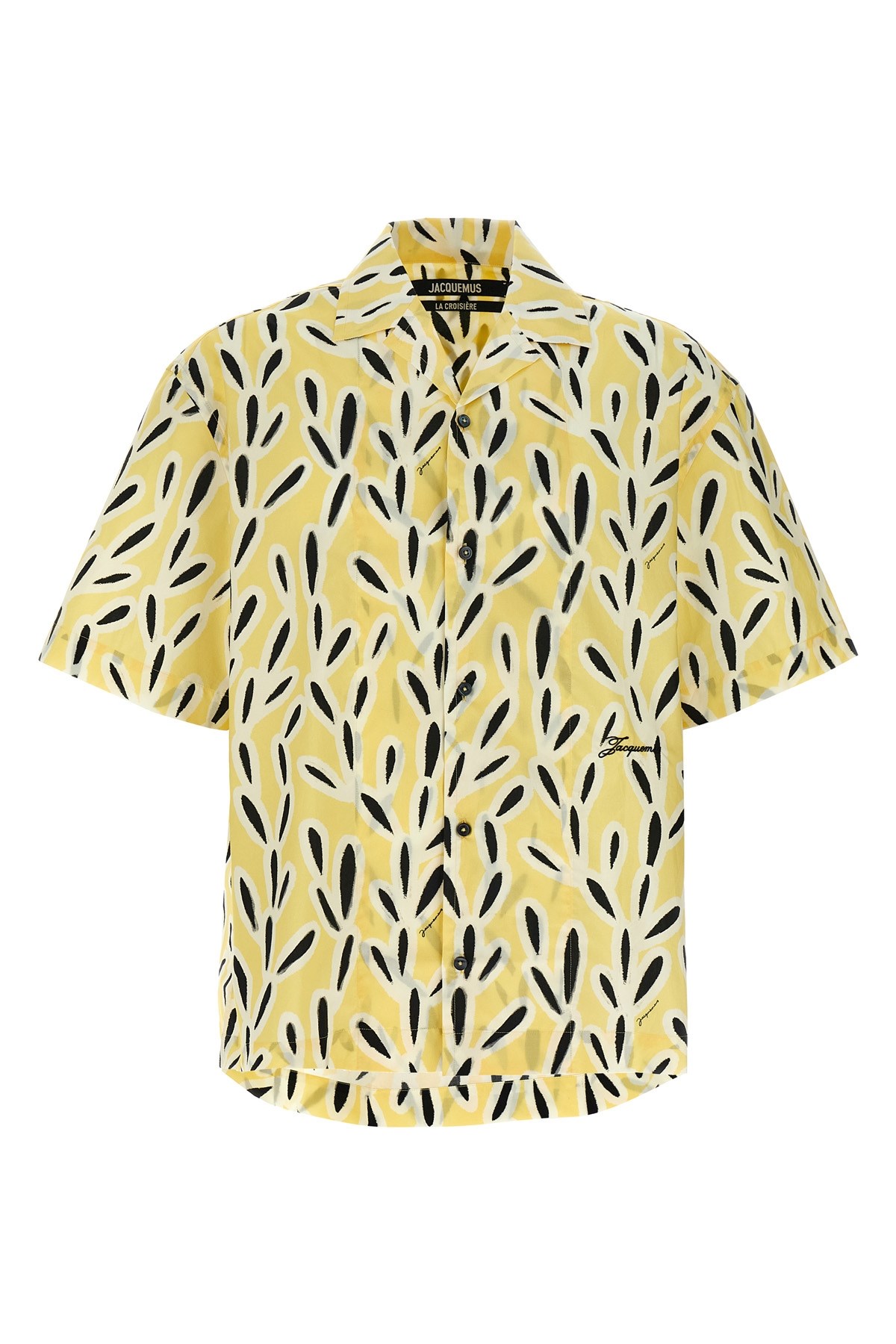 Jacquemus Yellow Cotton Jean Shirt With Playful Leaf Pattern