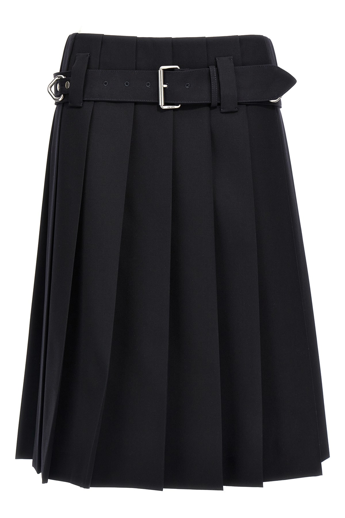Prada Gabardine Pleated Midi Skirt