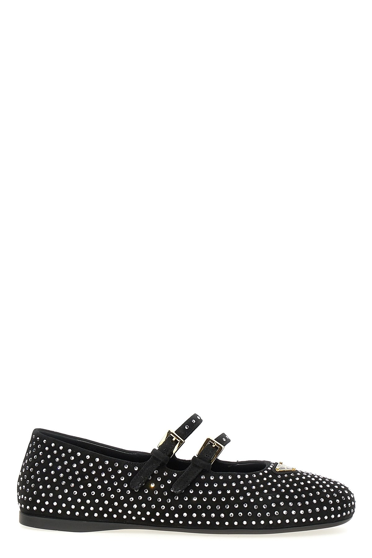 Prada Crystal Saffiano Dual Mary Jane Ballerina Flats