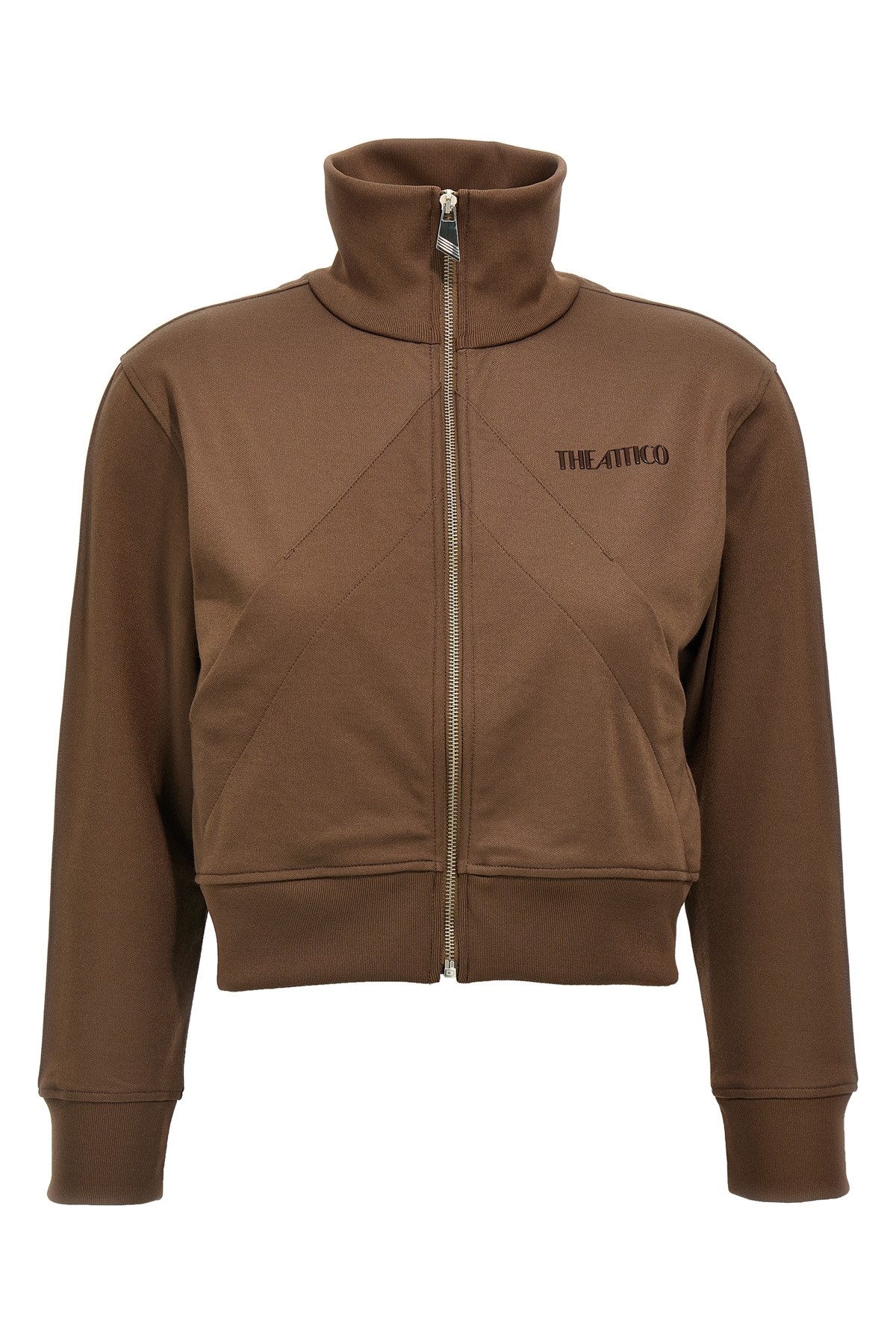 Attico Cropped Brown Sweatshirt With Embossed Logo
