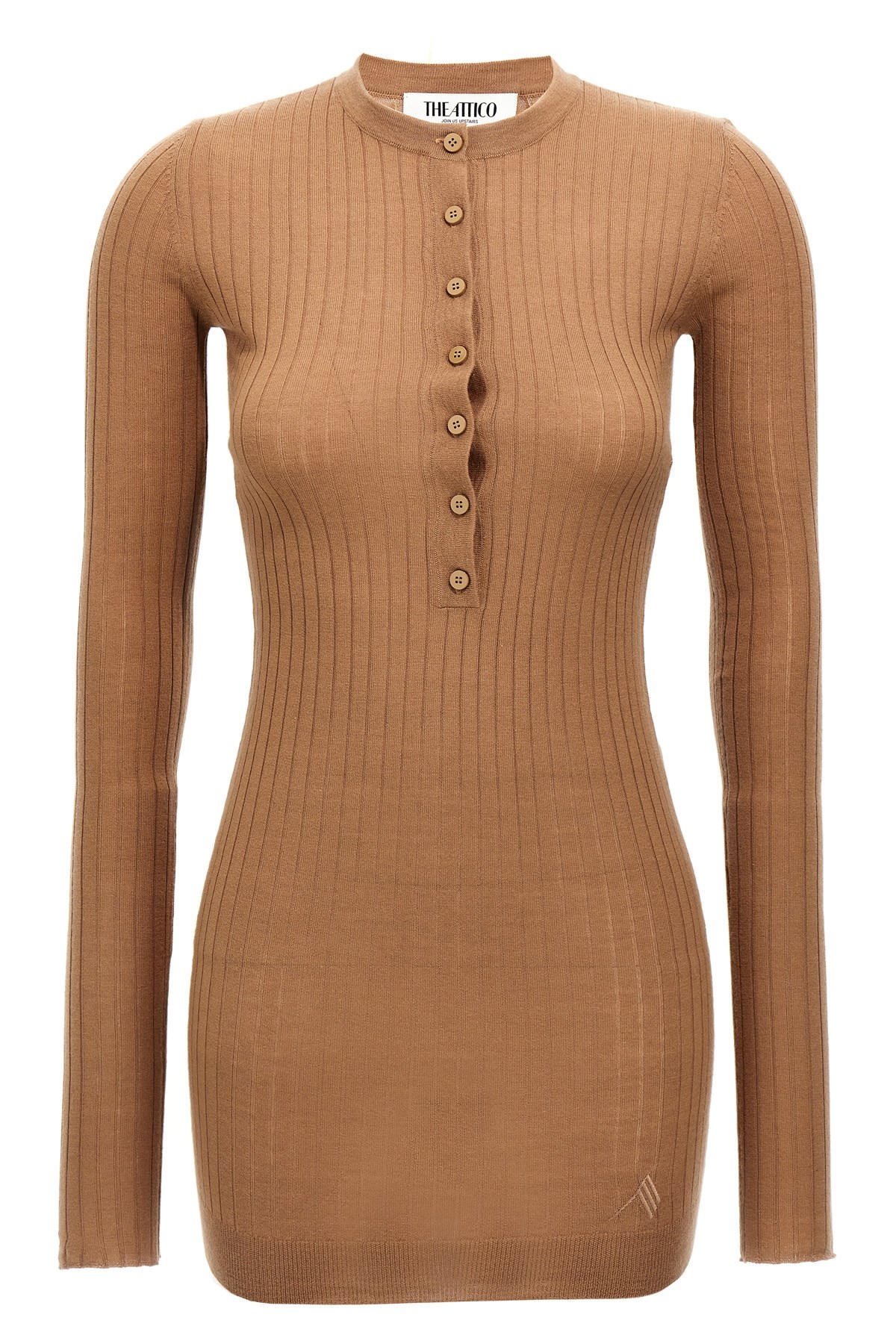 Attico Mini Dress With Ribbed Texture And Button Detailing