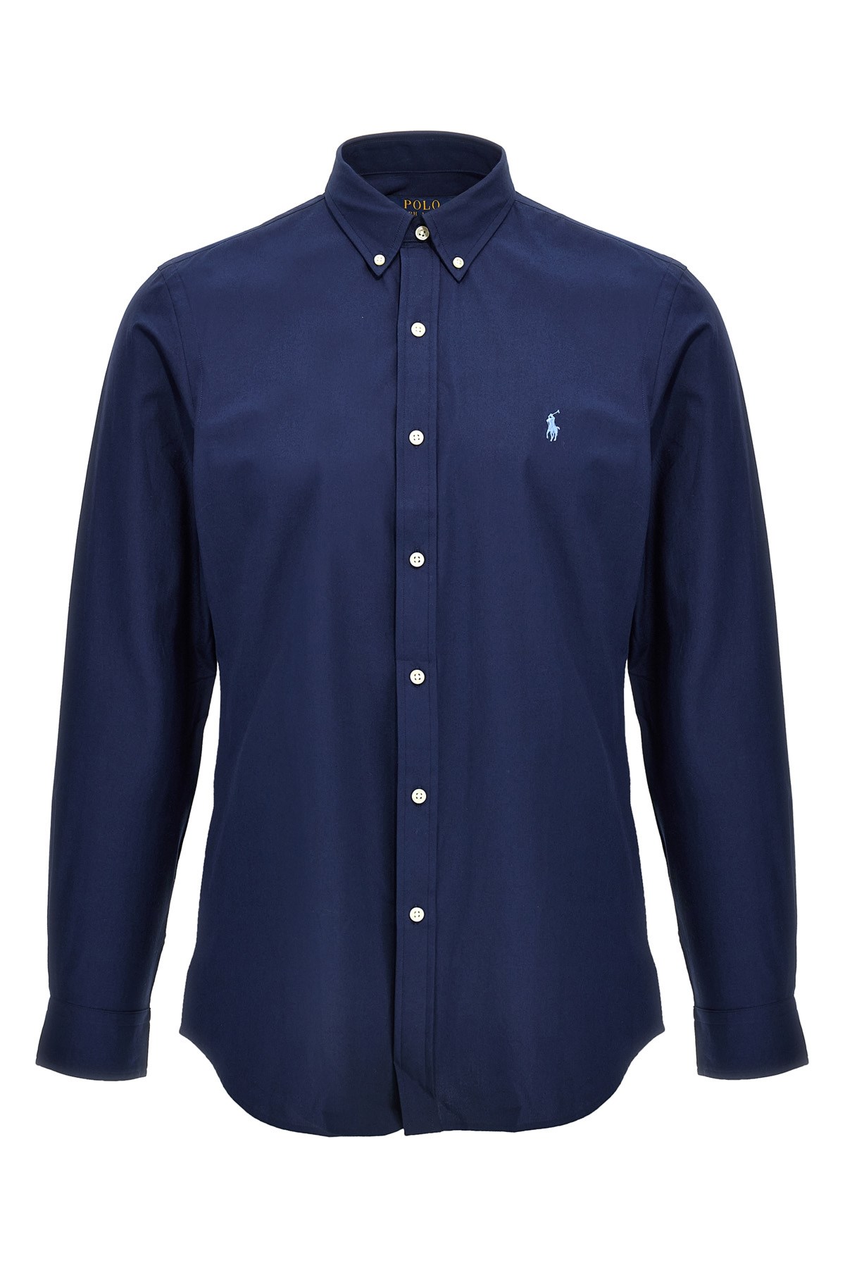 Polo Ralph Lauren Blue Shirt With Button-down Collar And Pony Embroidery On The Front