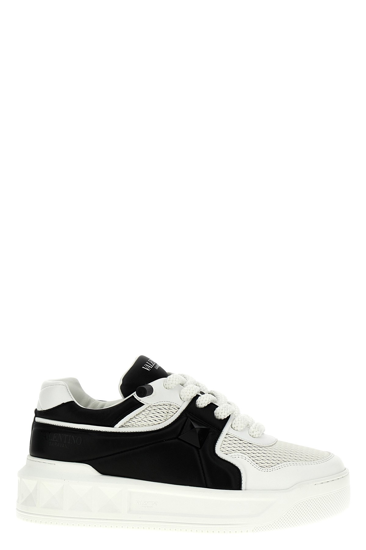 Valentino Garavani One Stud Xl Low-top Sneaker In Nappa Leather And Jacquard Toile Iconographe Techn In White