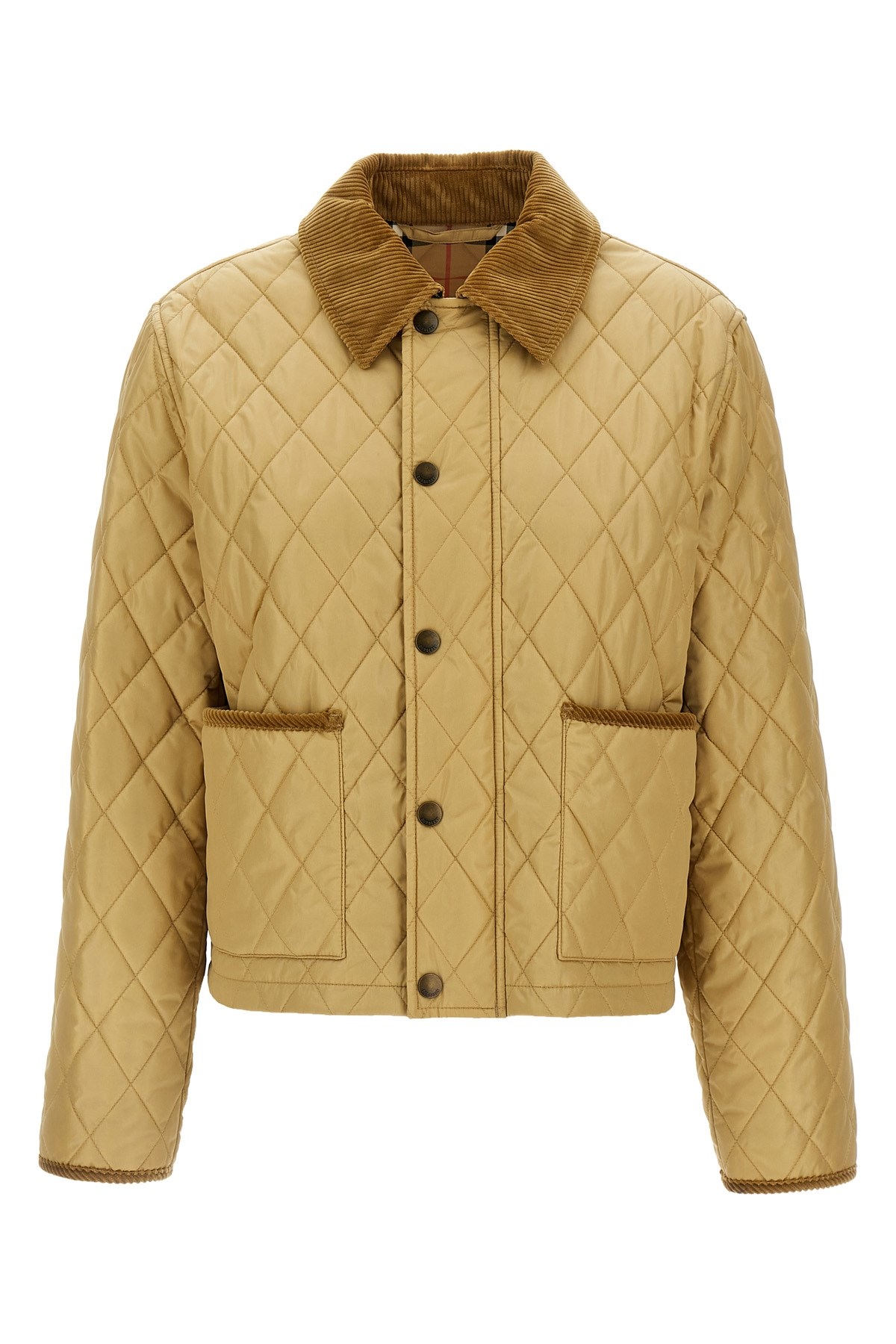Burberry Oldham Beige Quilted Jacket With Corduroy Collar In Tech Fabric Woman In Neutral