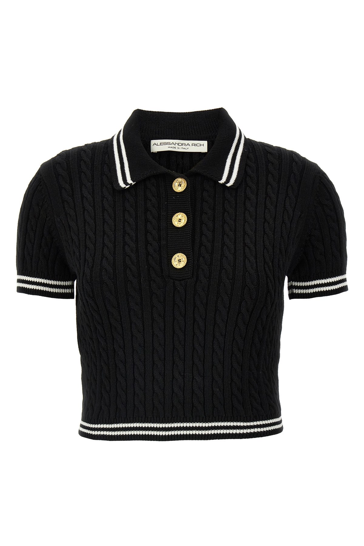 Alessandra Rich Braided Cotton Polo Shirt With Contrast Details