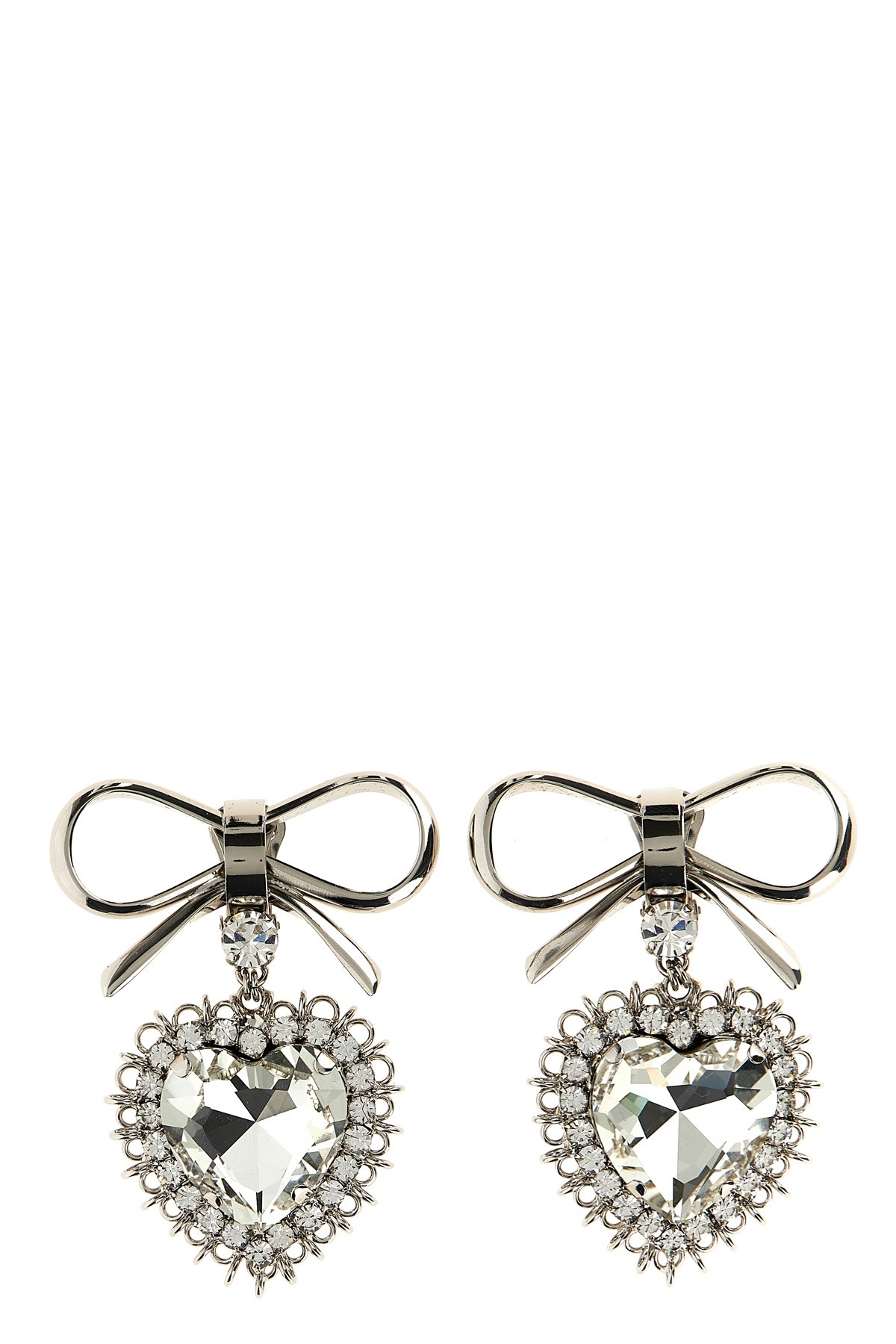 Alessandra Rich Heart-shaped Drop Earrings Crystal Embellishments