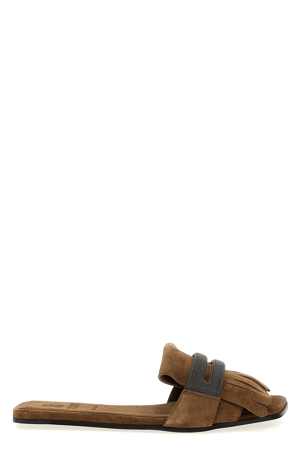 Brunello Cucinelli Fringed Flat Sole Open Toe Sandal