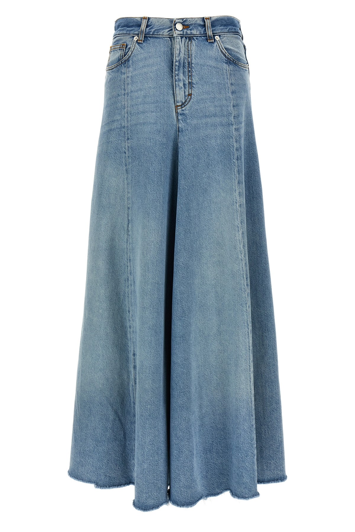 Haikure Serenity Distressed Paneled Denim Maxi Skirt