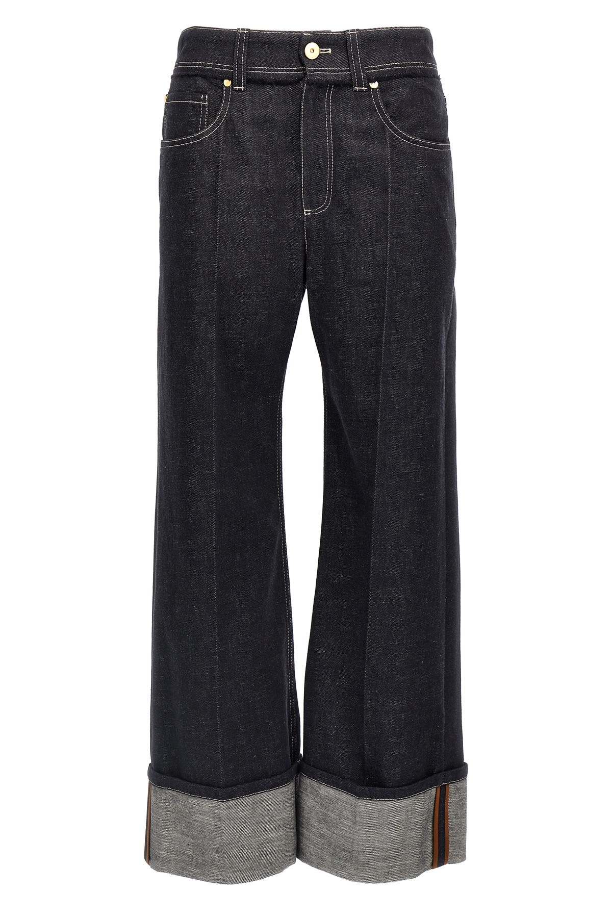 Brunello Cucinelli Women Crop Denim Trousers With Turn-ups