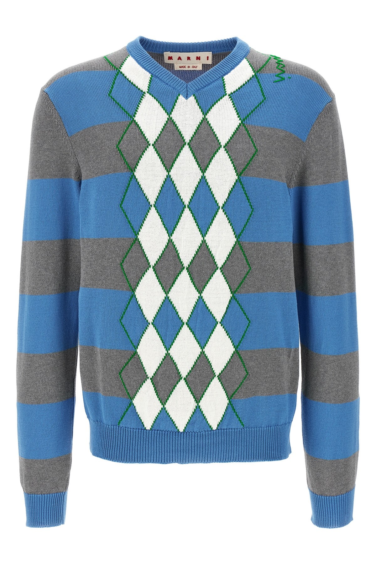Marni Blue Stripe Sweater With Argyle Motif