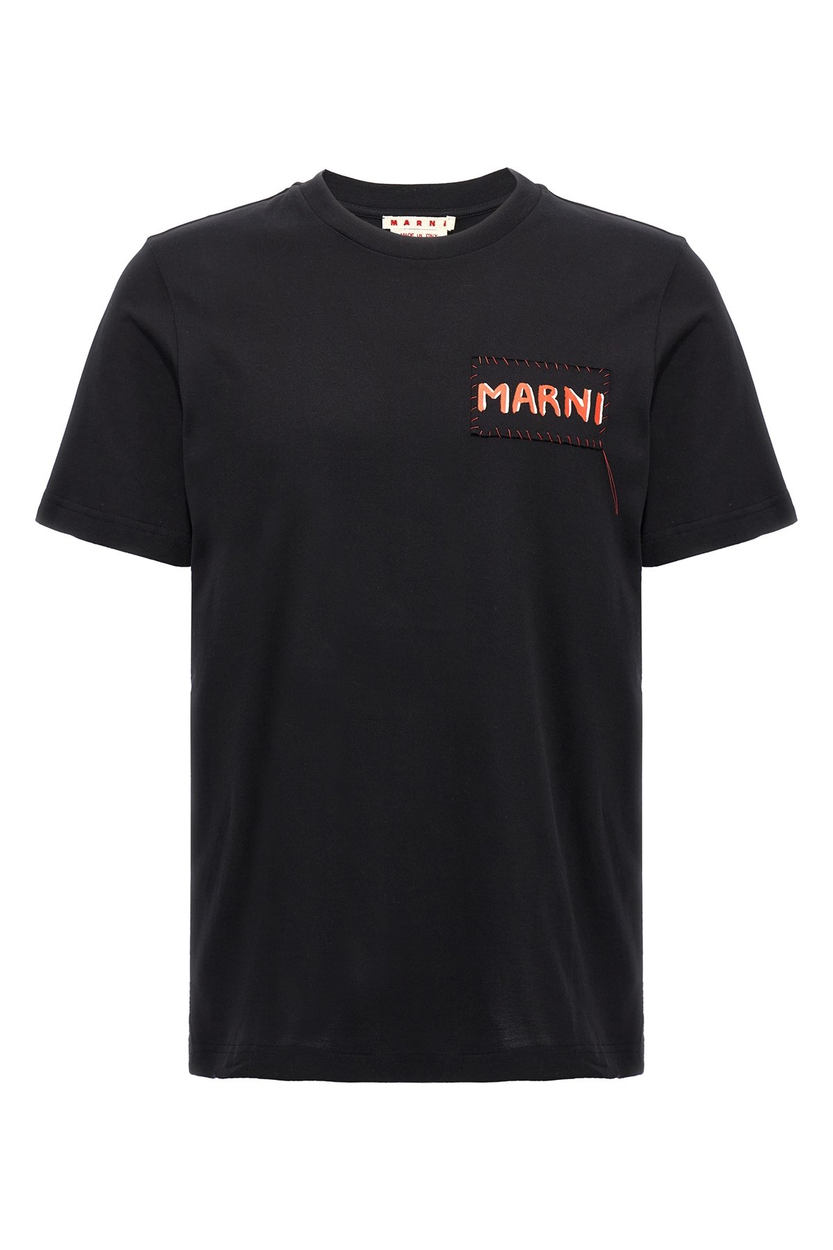 Marni Mens Black Embroidered Logo-patch Crewneck Cotton-jersey T-shirt