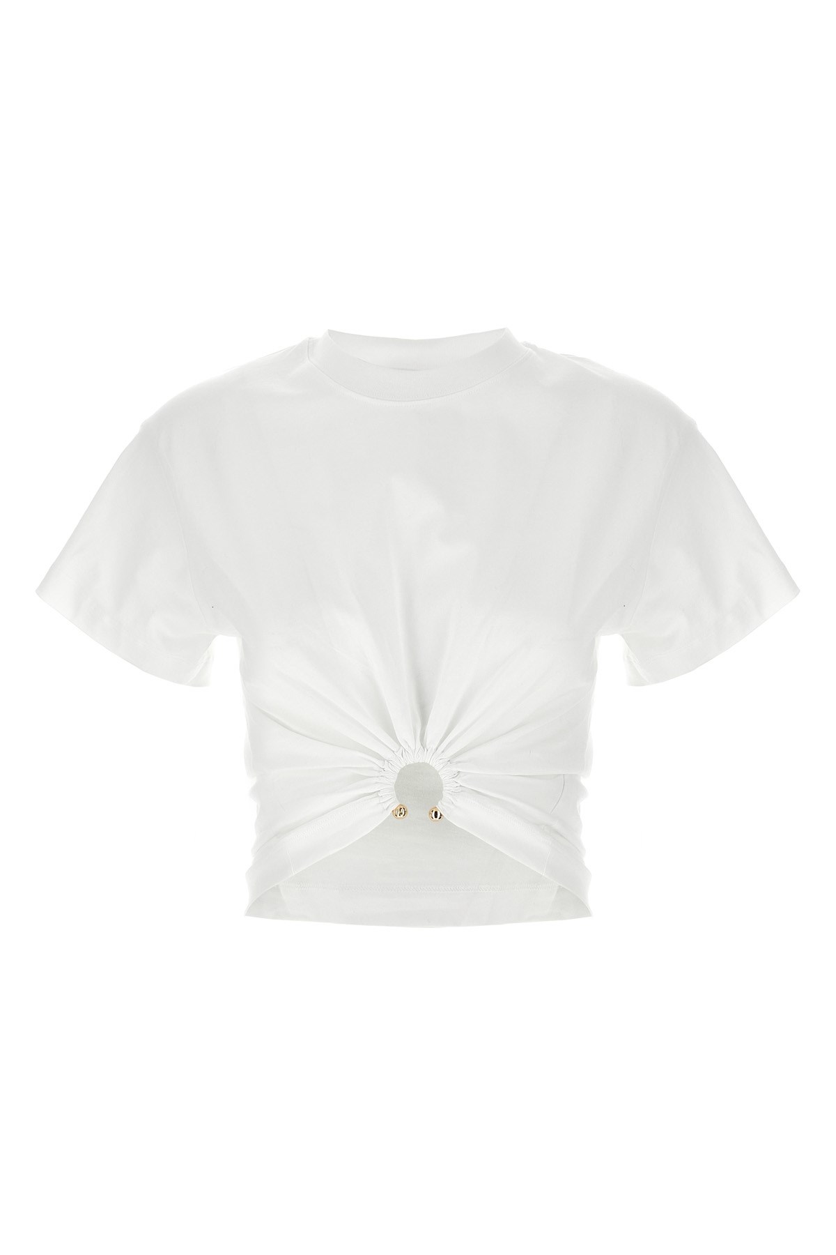 Rabanne Crew-neck Cotton T-shirt With Metal Ring Detailing In White